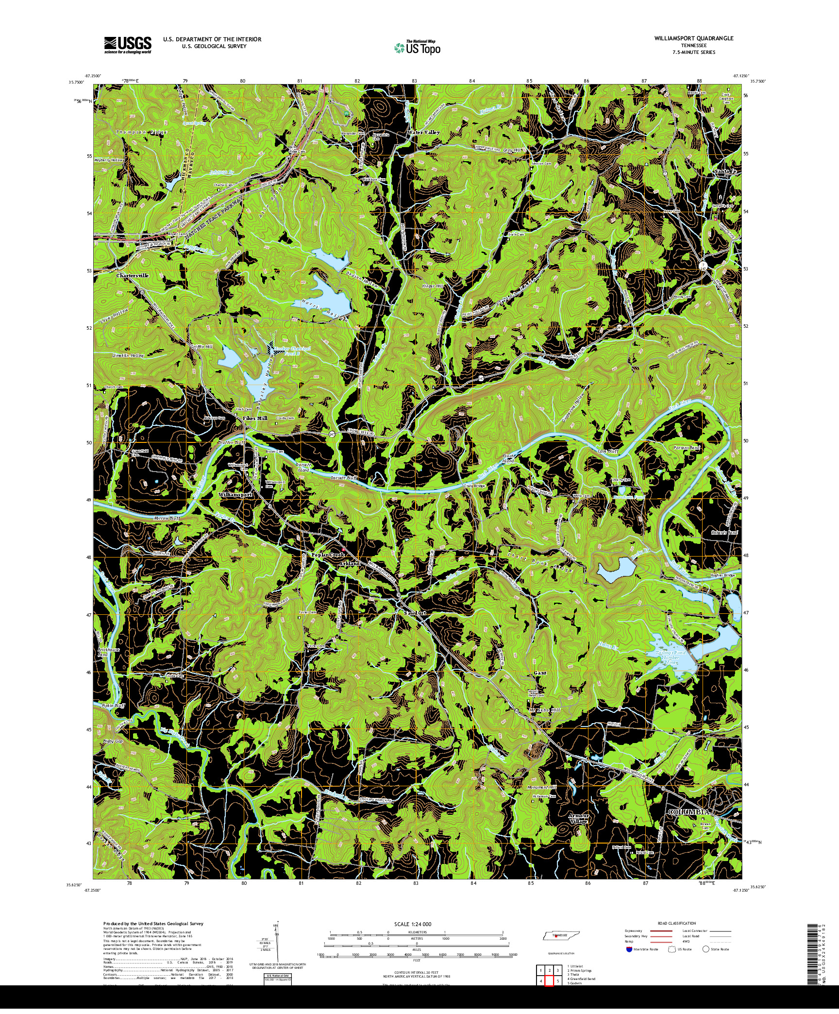 USGS US TOPO 7.5-MINUTE MAP FOR WILLIAMSPORT, TN 2019