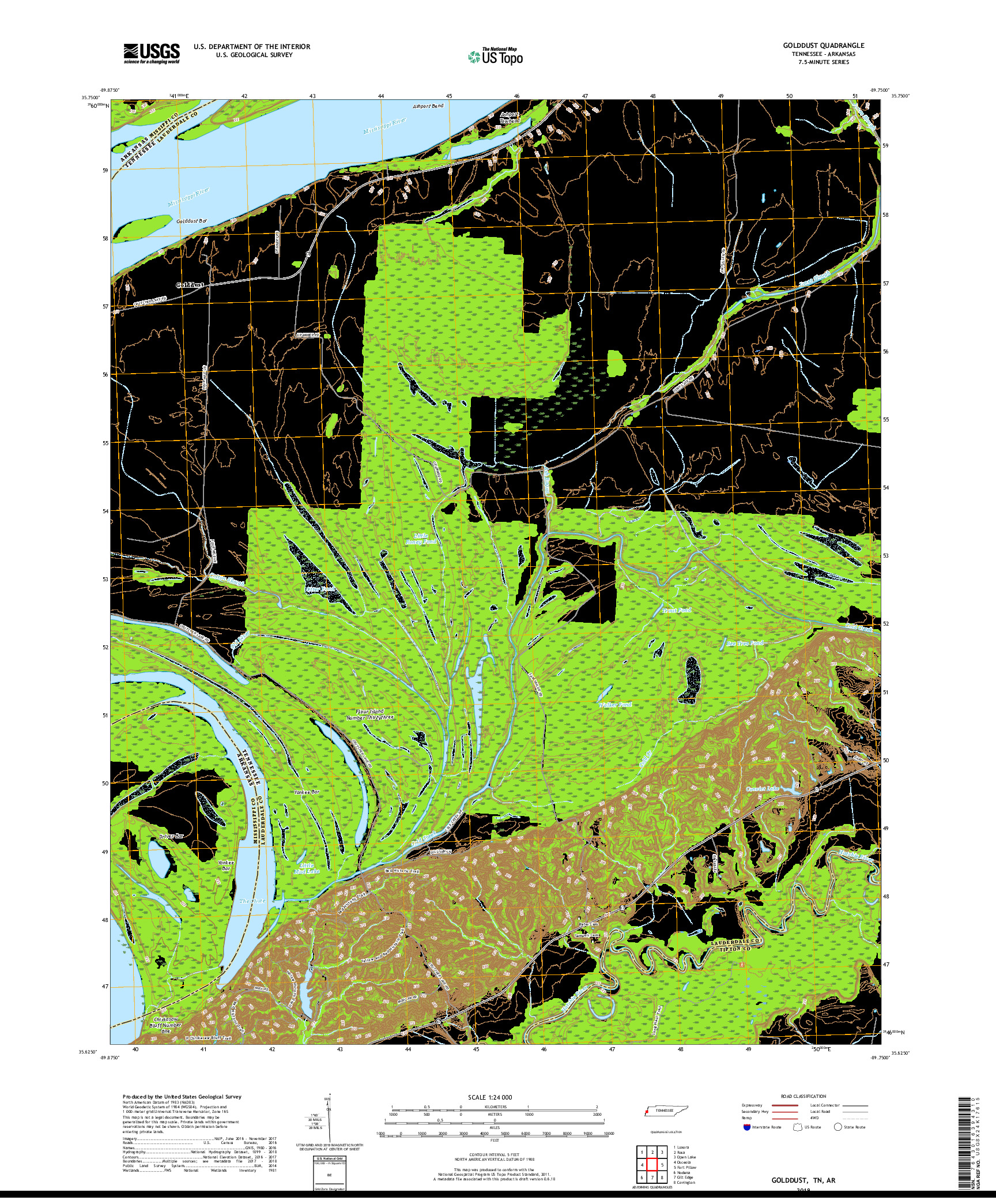 USGS US TOPO 7.5-MINUTE MAP FOR GOLDDUST, TN,AR 2019