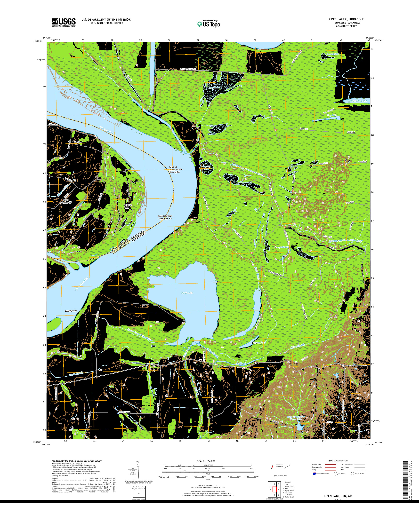 USGS US TOPO 7.5-MINUTE MAP FOR OPEN LAKE, TN,AR 2019