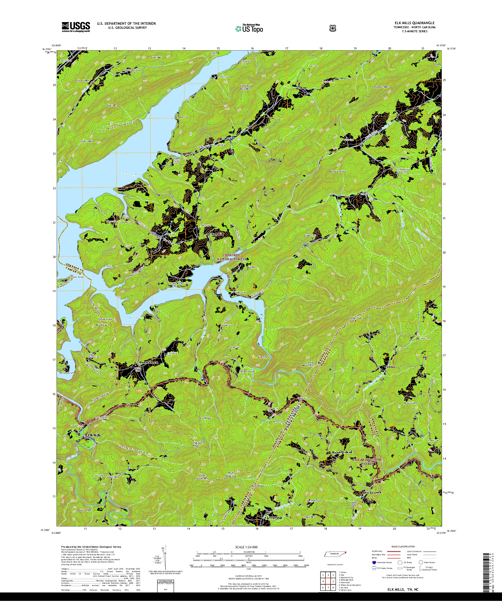USGS US TOPO 7.5-MINUTE MAP FOR ELK MILLS, TN,NC 2019