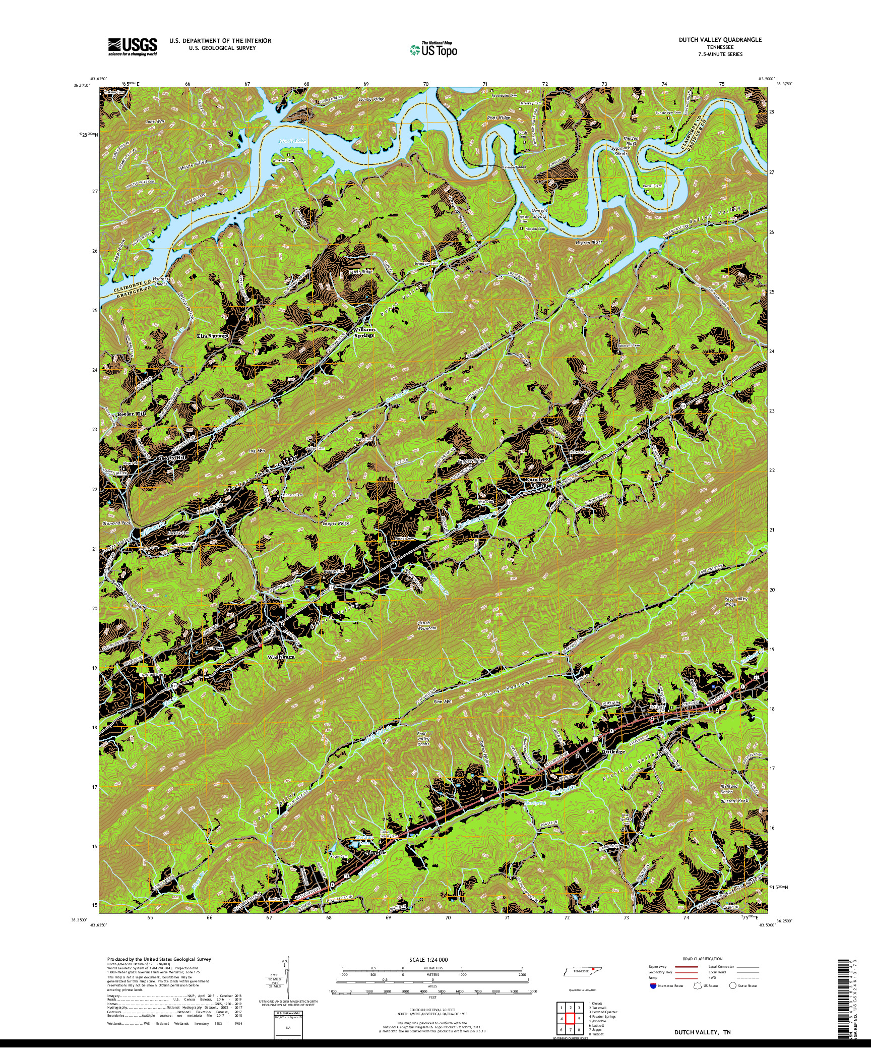 USGS US TOPO 7.5-MINUTE MAP FOR DUTCH VALLEY, TN 2019