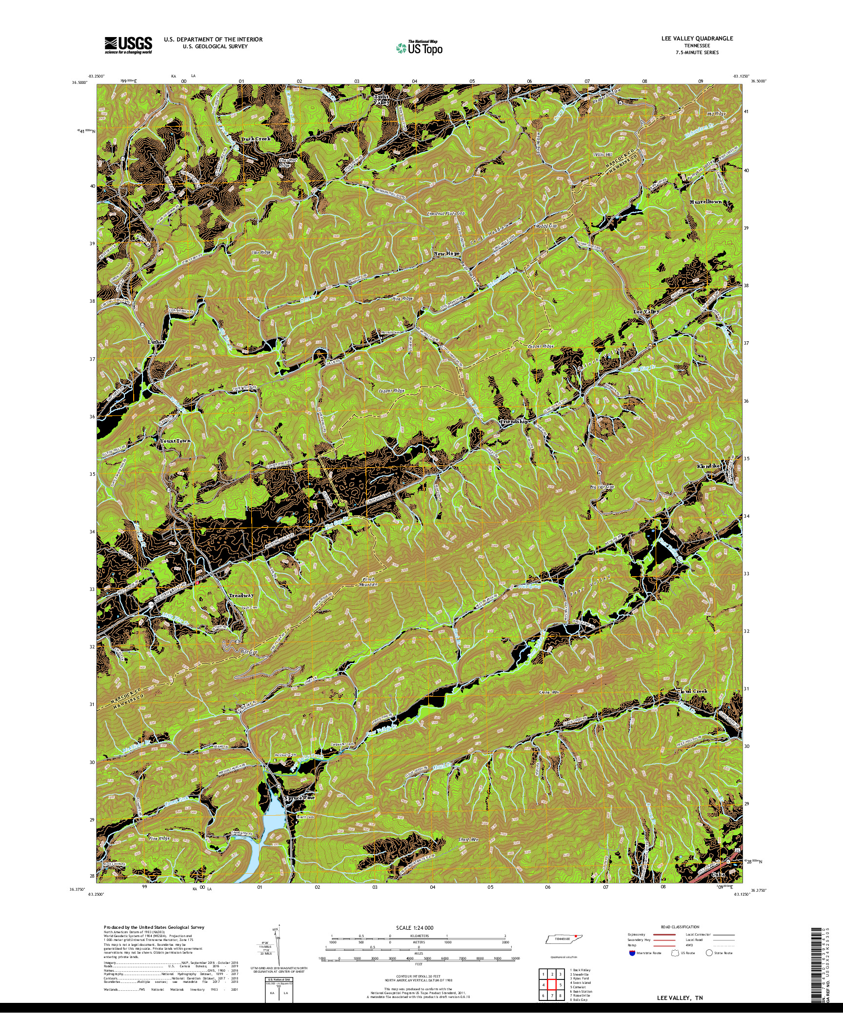 USGS US TOPO 7.5-MINUTE MAP FOR LEE VALLEY, TN 2019