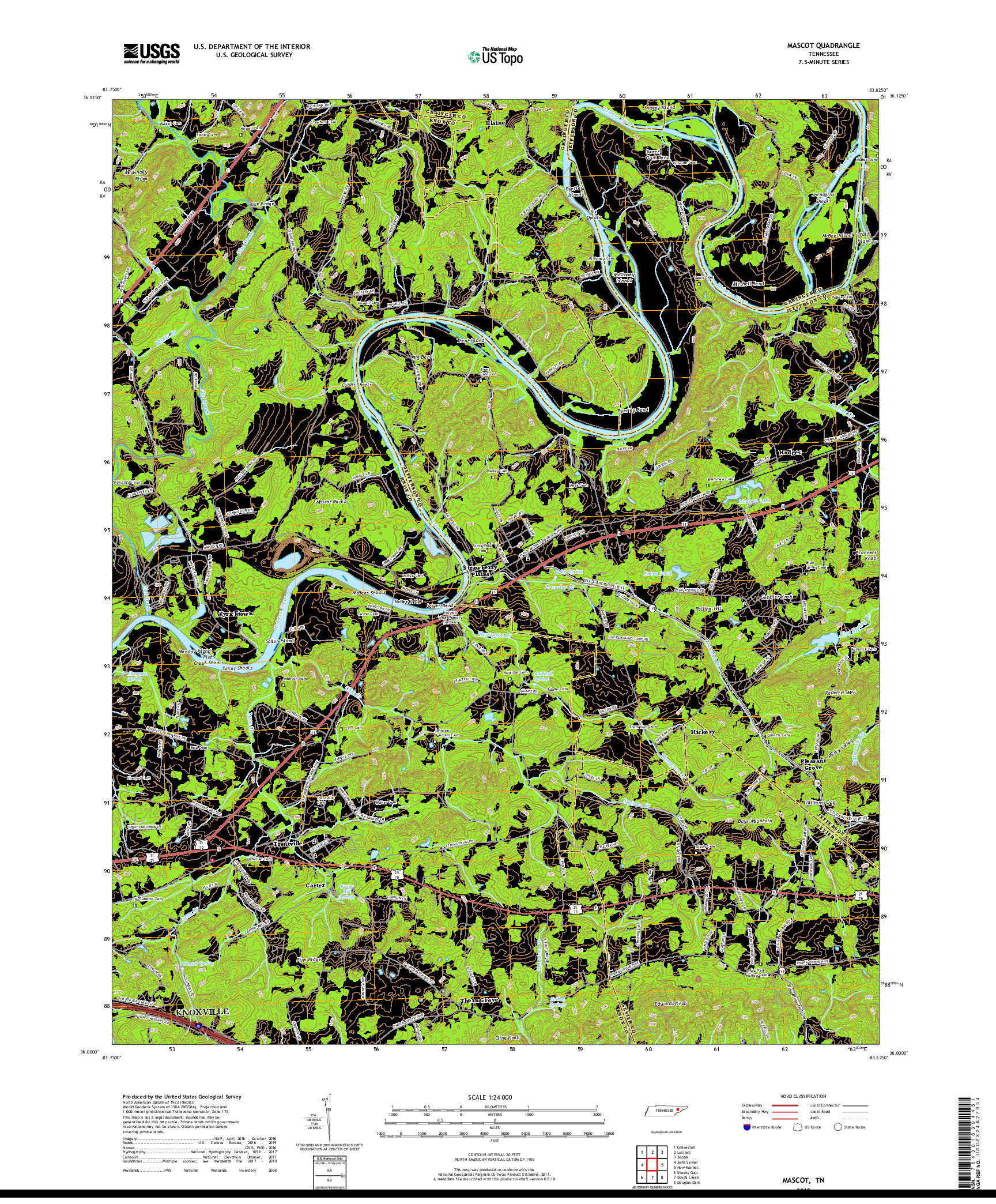 USGS US TOPO 7.5-MINUTE MAP FOR MASCOT, TN 2019