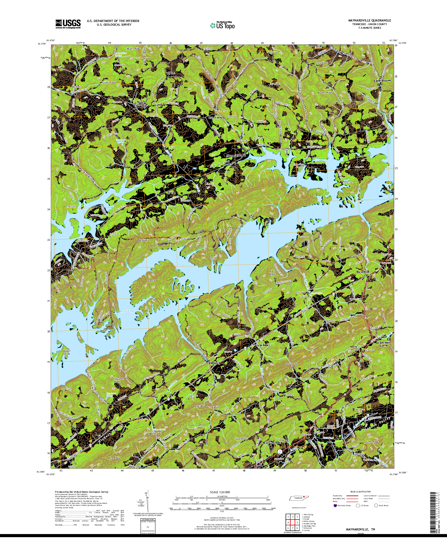 USGS US TOPO 7.5-MINUTE MAP FOR MAYNARDVILLE, TN 2019