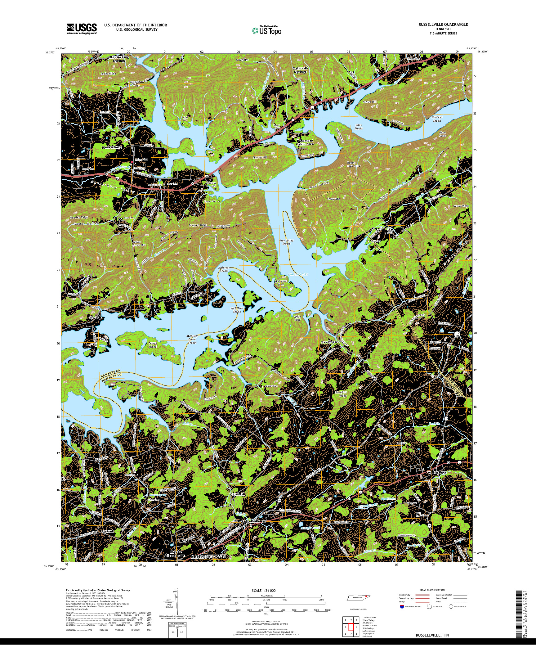 USGS US TOPO 7.5-MINUTE MAP FOR RUSSELLVILLE, TN 2019