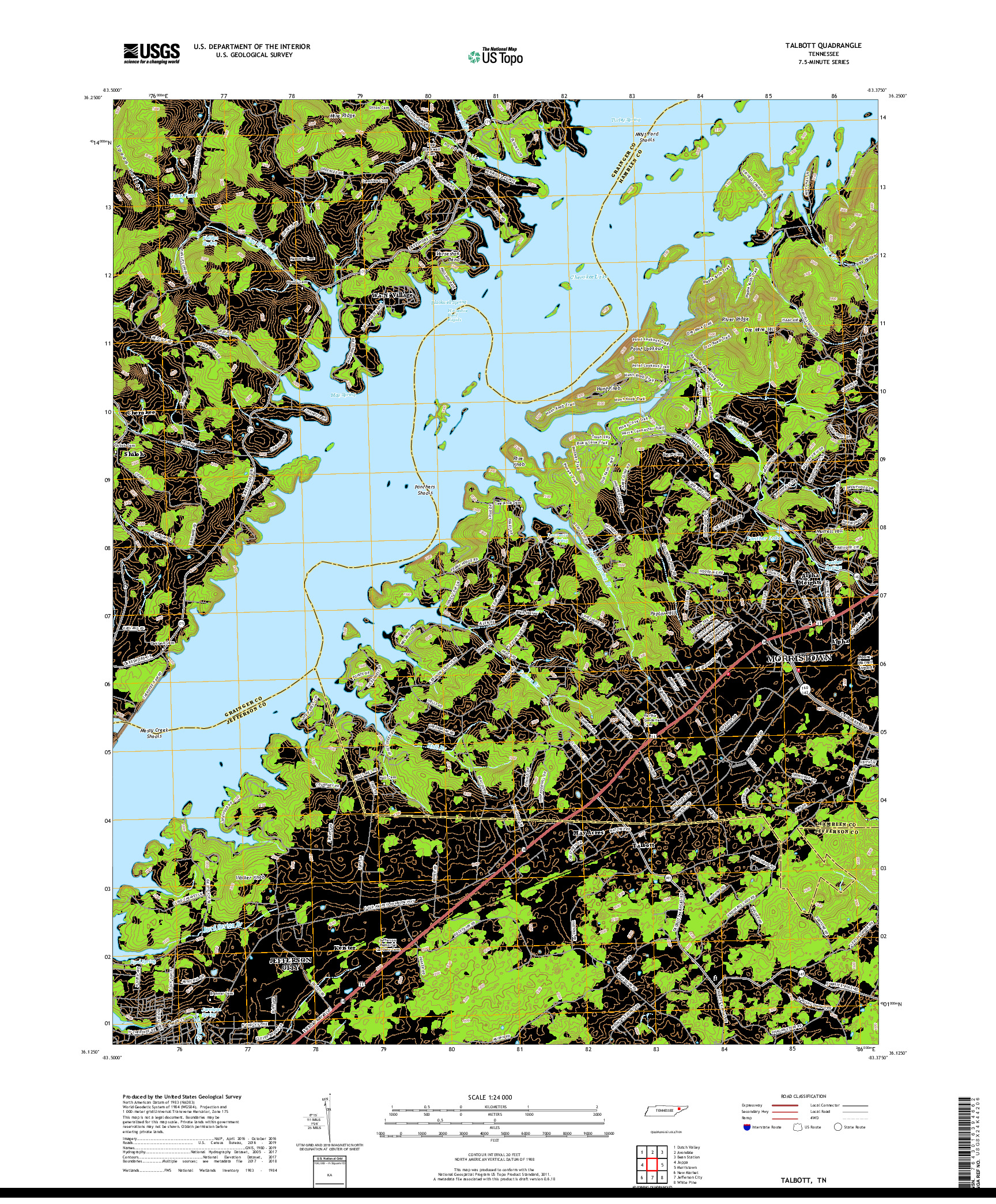 USGS US TOPO 7.5-MINUTE MAP FOR TALBOTT, TN 2019