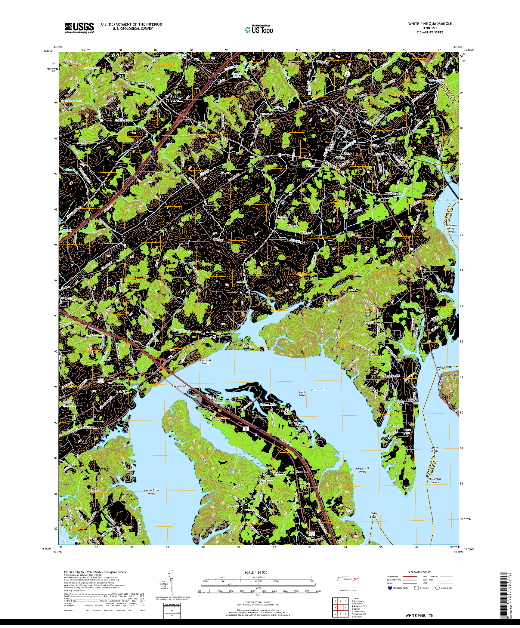 USGS US TOPO 7.5-MINUTE MAP FOR WHITE PINE, TN 2019