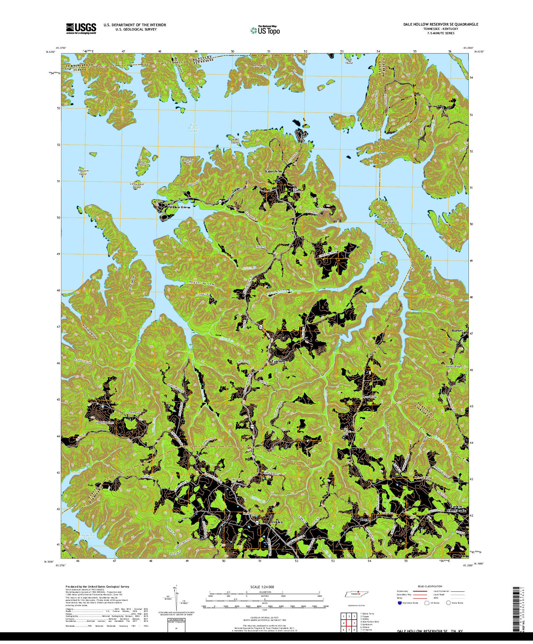 USGS US TOPO 7.5-MINUTE MAP FOR DALE HOLLOW RESERVOIR SE, TN,KY 2019
