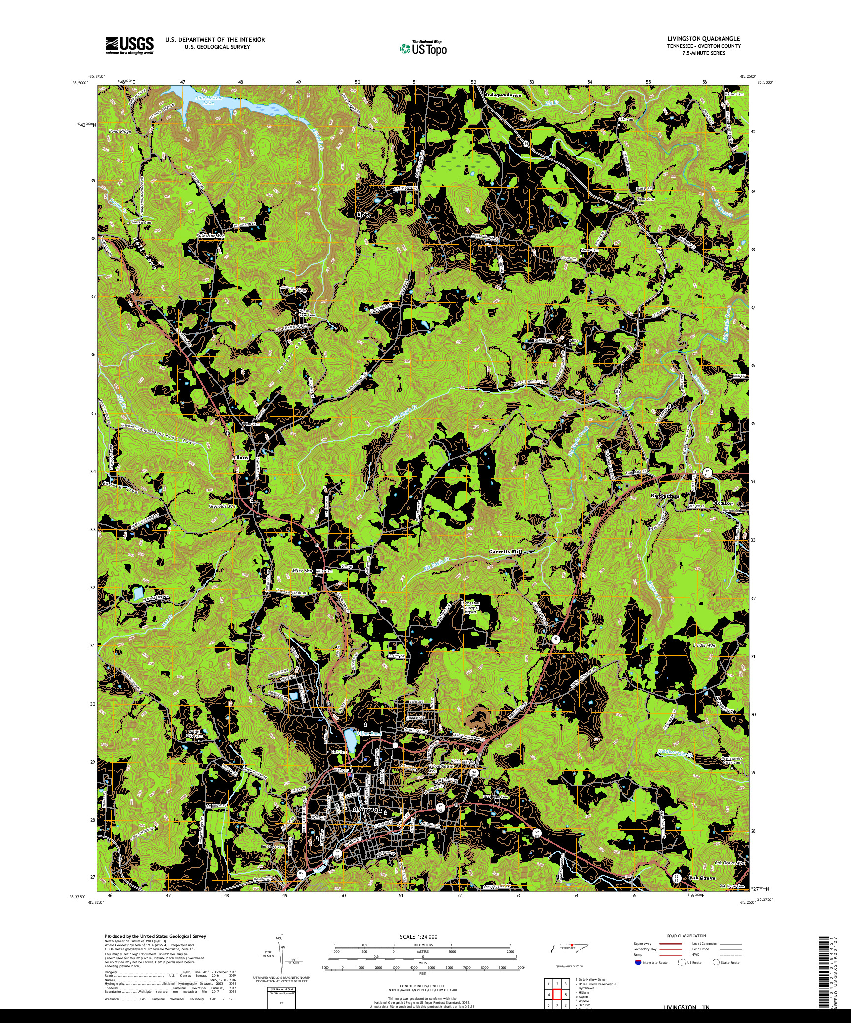 USGS US TOPO 7.5-MINUTE MAP FOR LIVINGSTON, TN 2019