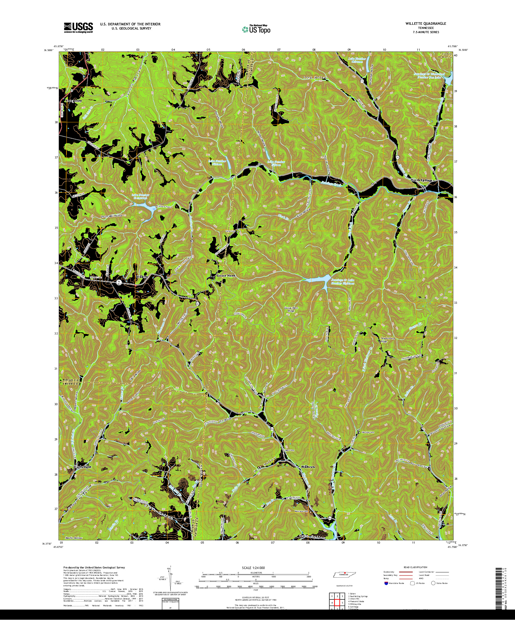 USGS US TOPO 7.5-MINUTE MAP FOR WILLETTE, TN 2019