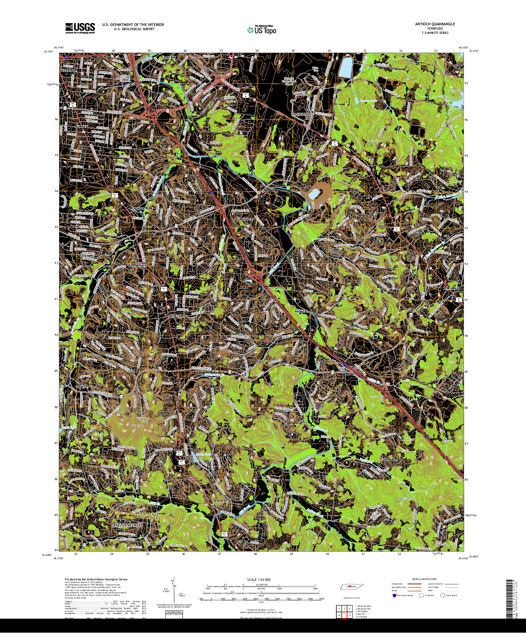 USGS US TOPO 7.5-MINUTE MAP FOR ANTIOCH, TN 2019