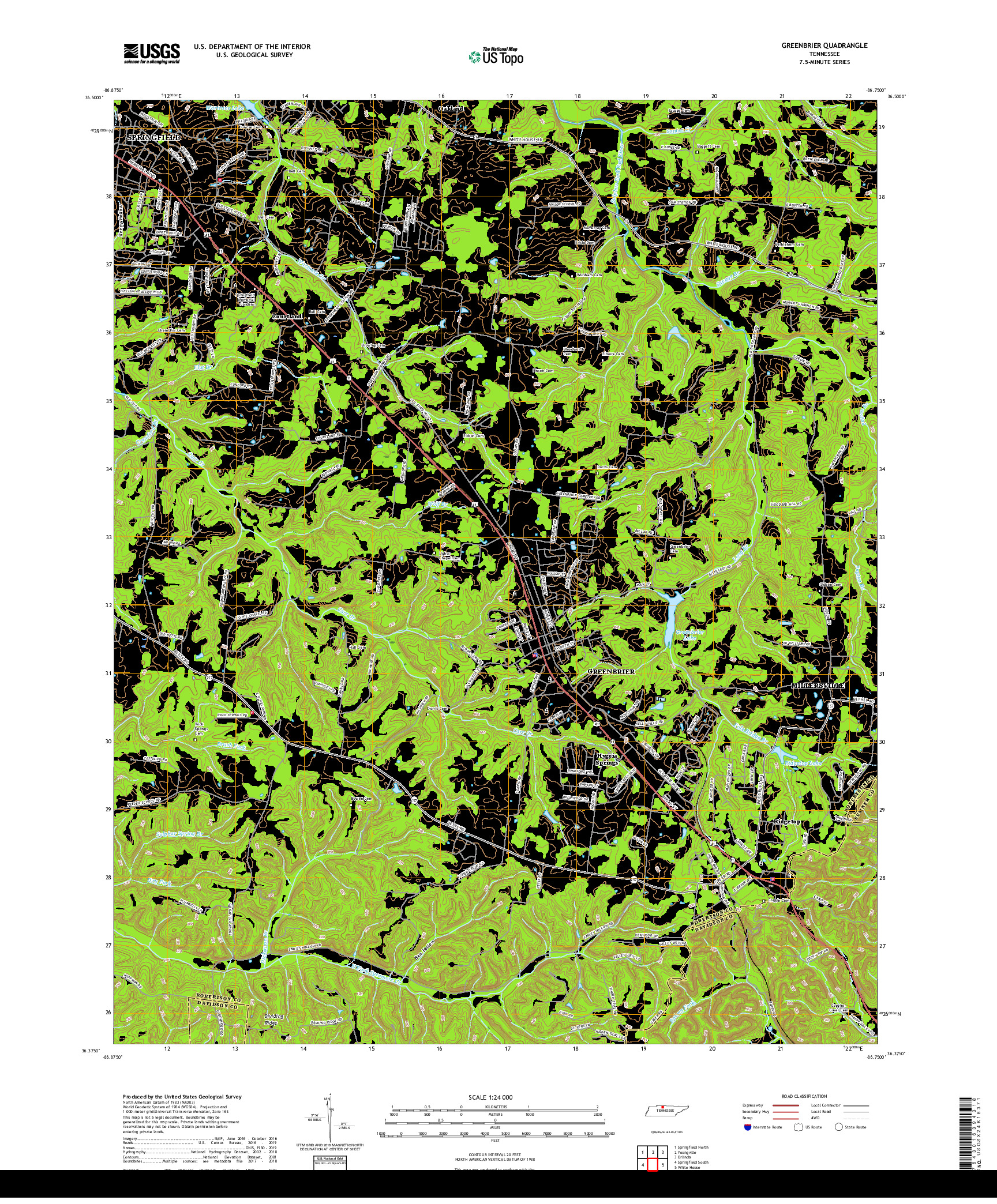 USGS US TOPO 7.5-MINUTE MAP FOR GREENBRIER, TN 2019