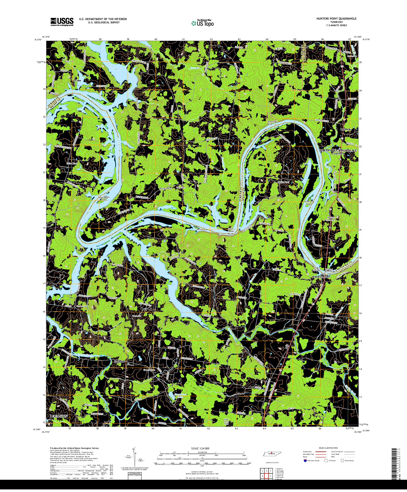 USGS US TOPO 7.5-MINUTE MAP FOR HUNTERS POINT, TN 2019