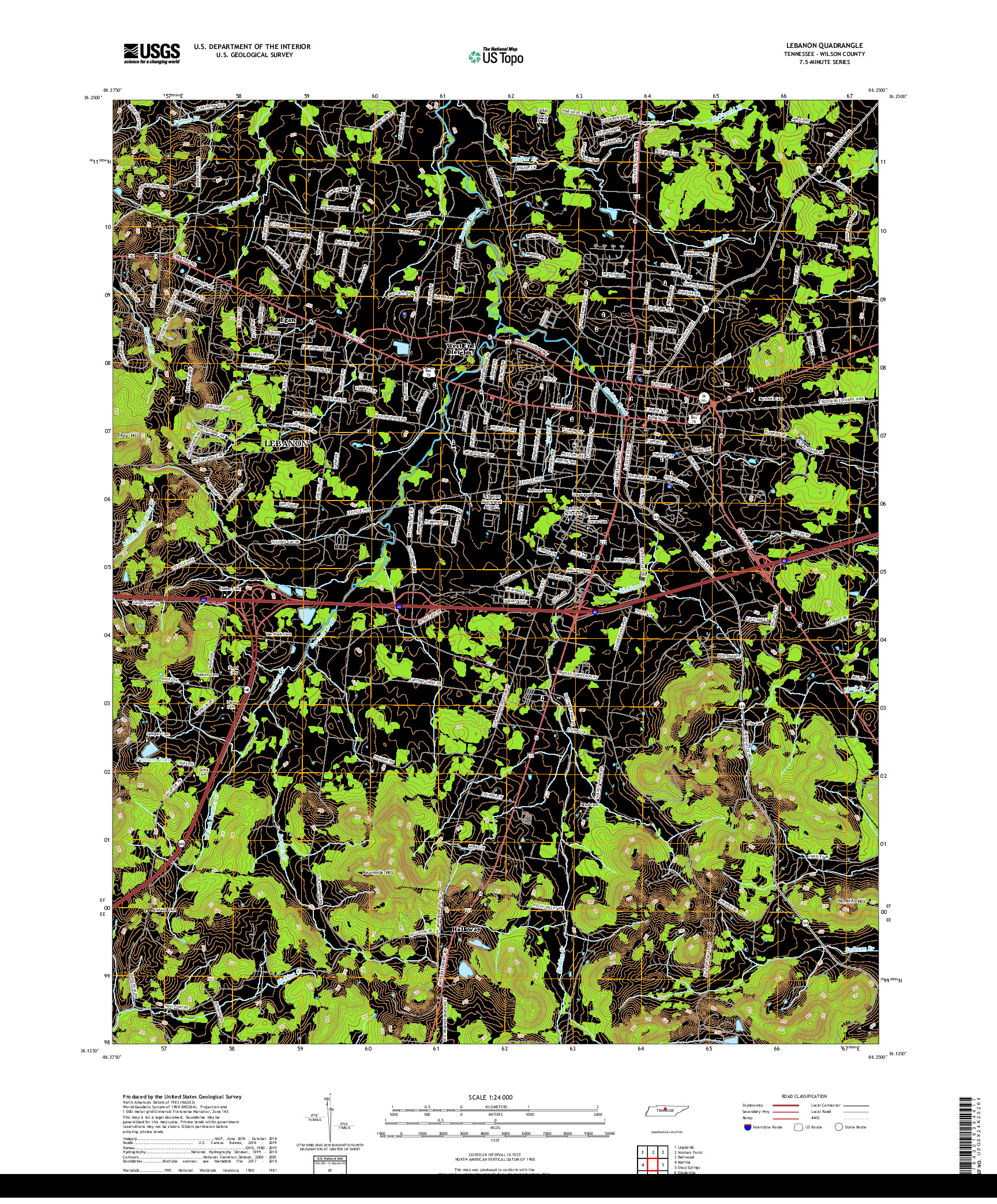 USGS US TOPO 7.5-MINUTE MAP FOR LEBANON, TN 2019