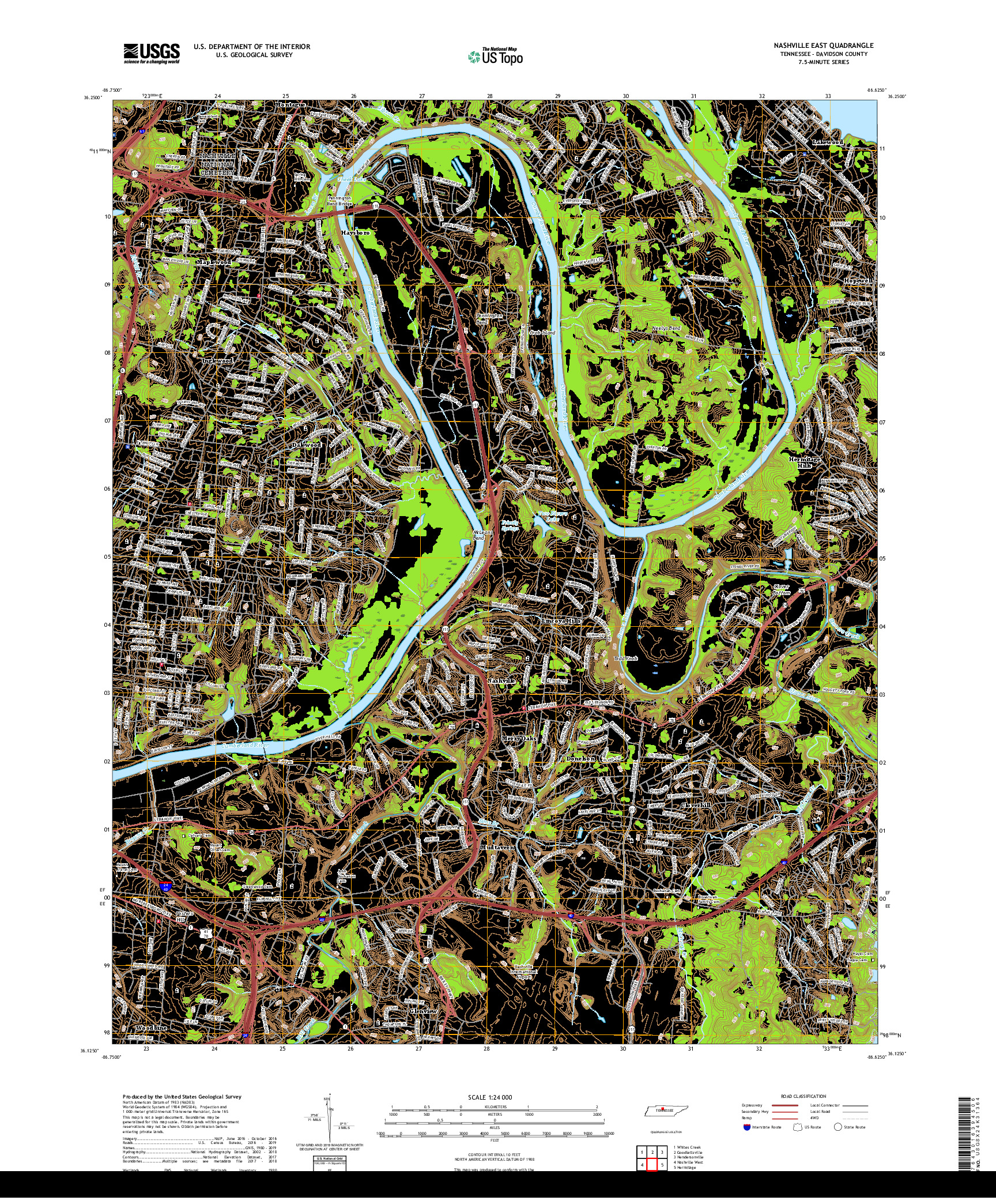 USGS US TOPO 7.5-MINUTE MAP FOR NASHVILLE EAST, TN 2019