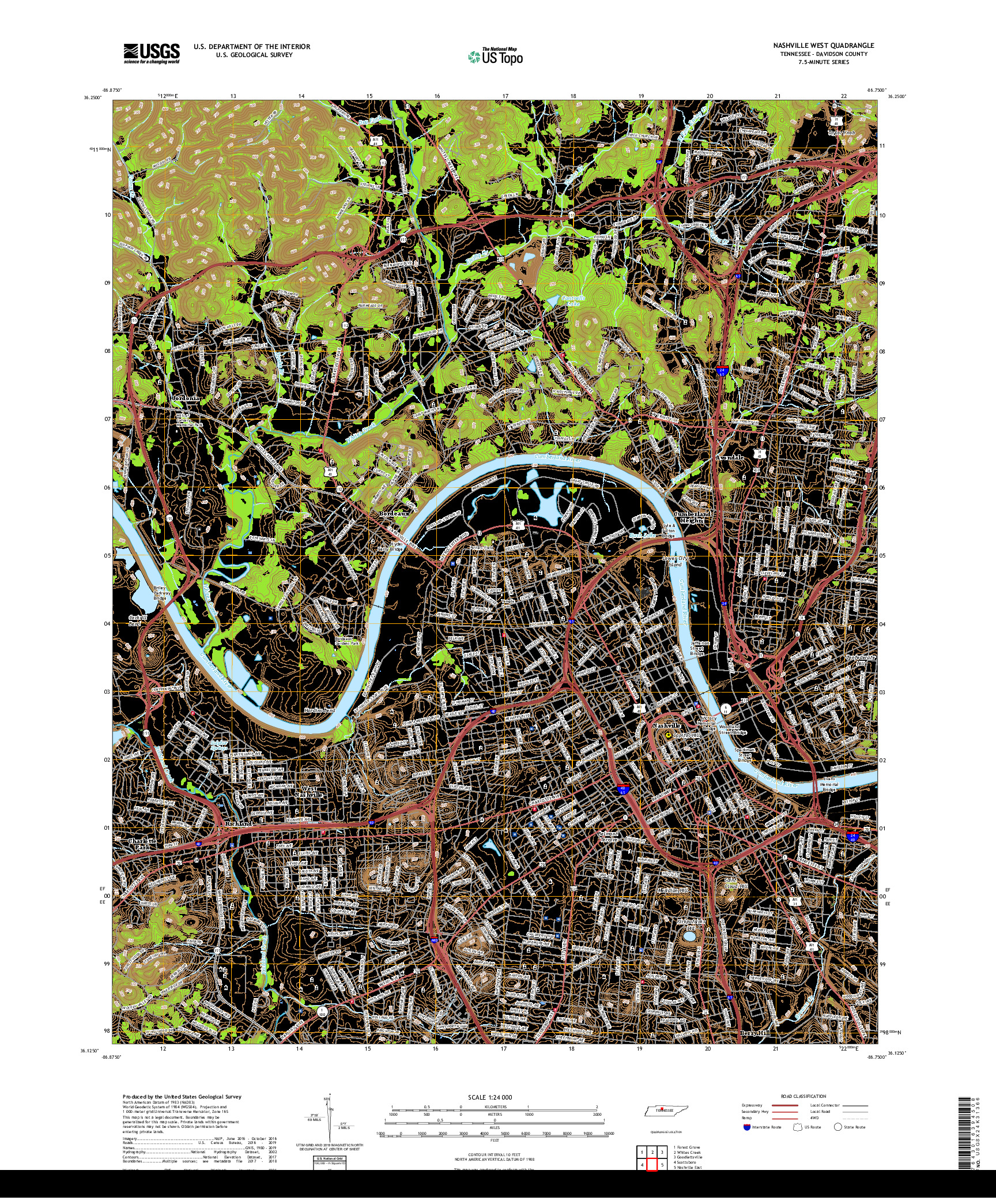 USGS US TOPO 7.5-MINUTE MAP FOR NASHVILLE WEST, TN 2019