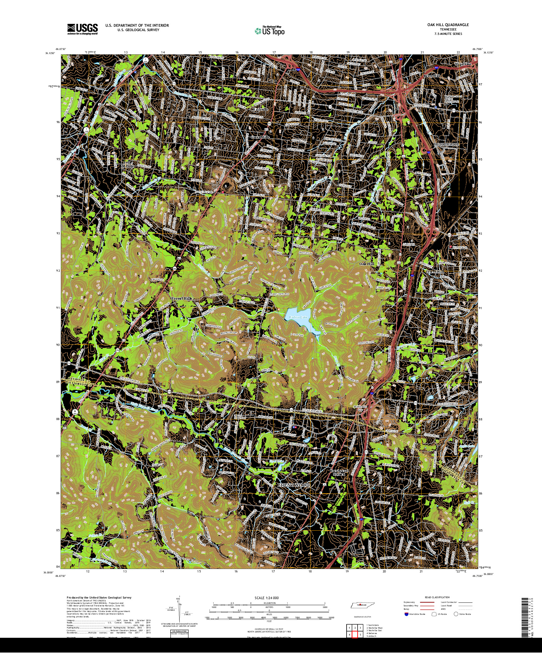 USGS US TOPO 7.5-MINUTE MAP FOR OAK HILL, TN 2019