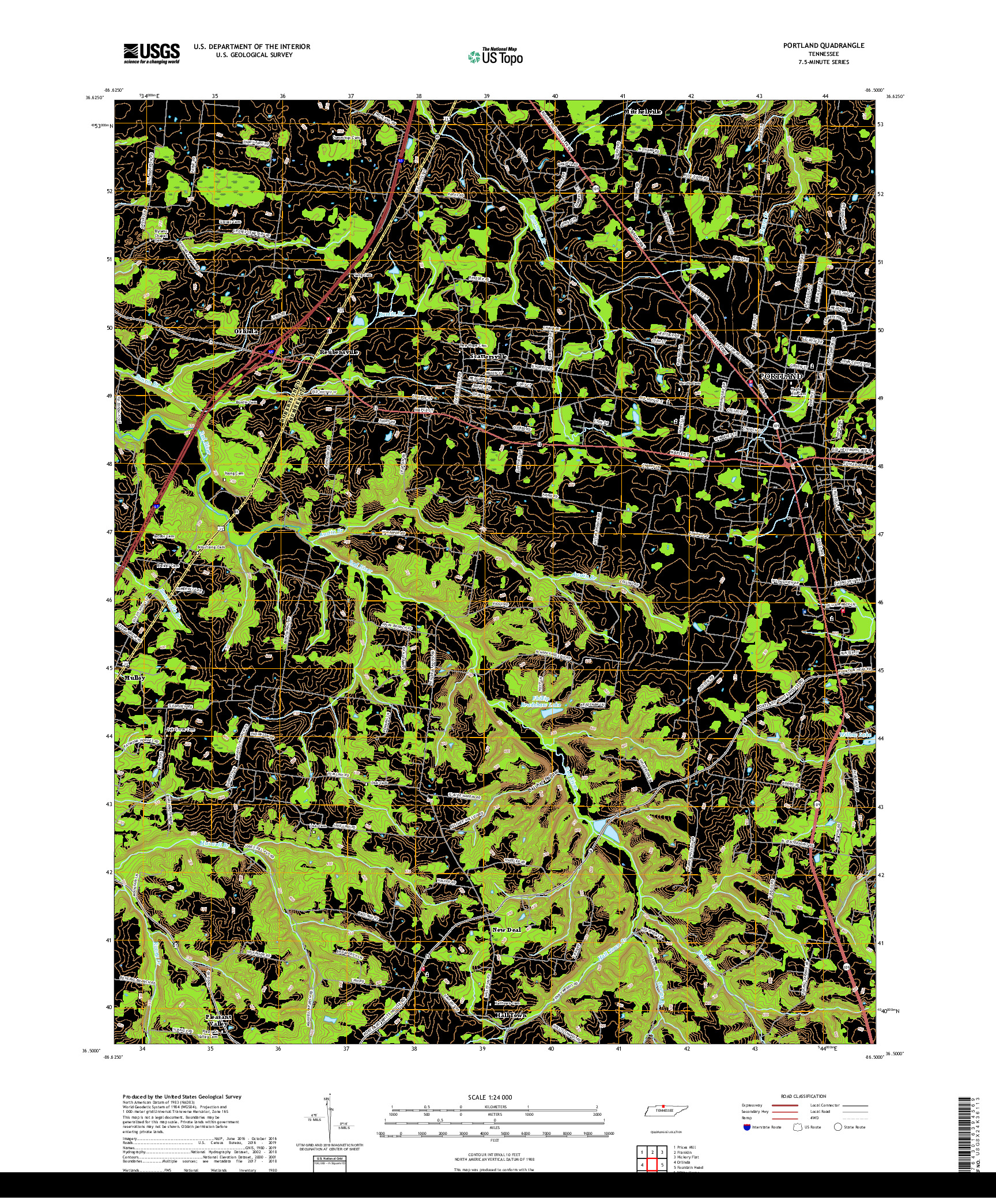 USGS US TOPO 7.5-MINUTE MAP FOR PORTLAND, TN 2019