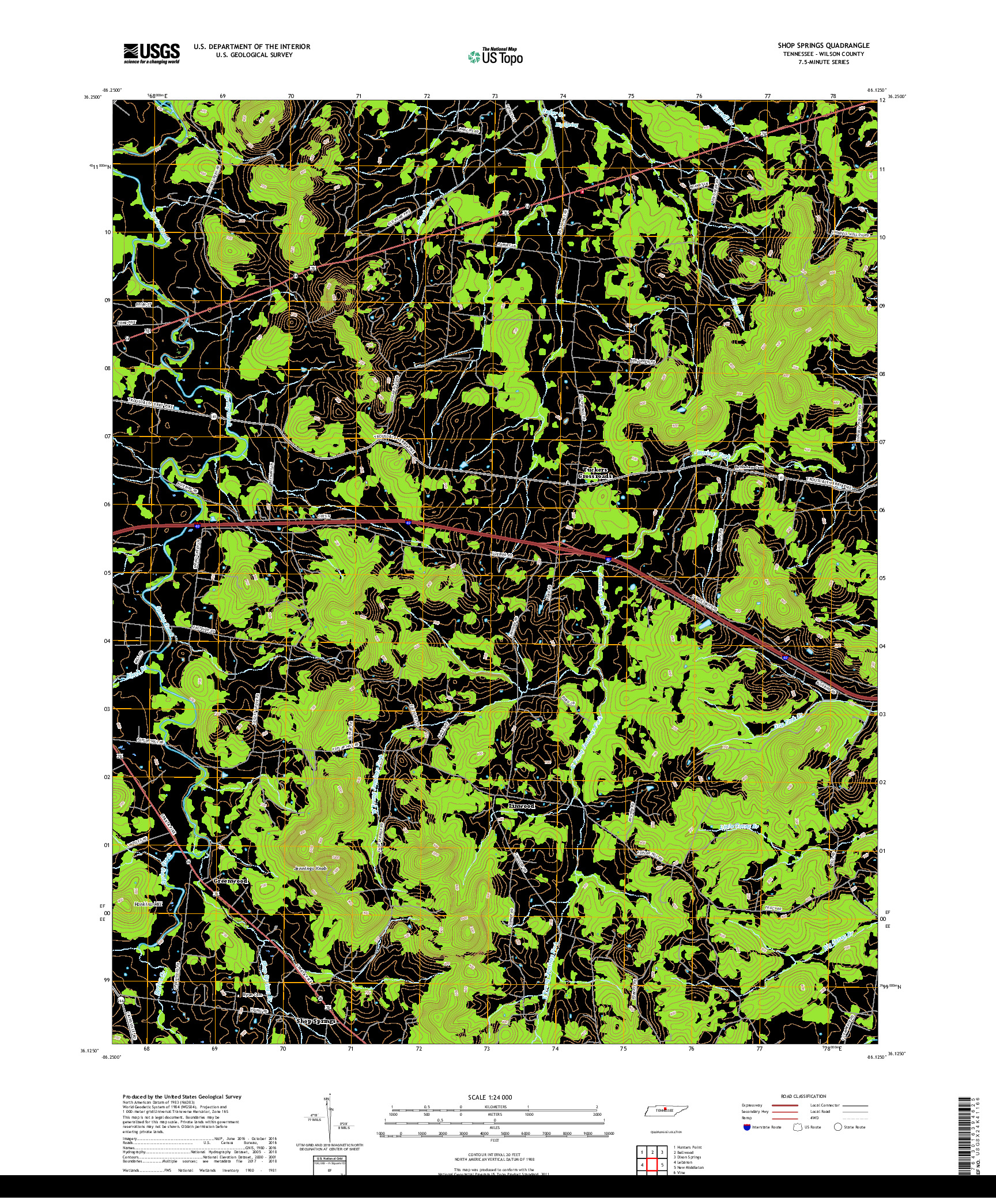 USGS US TOPO 7.5-MINUTE MAP FOR SHOP SPRINGS, TN 2019