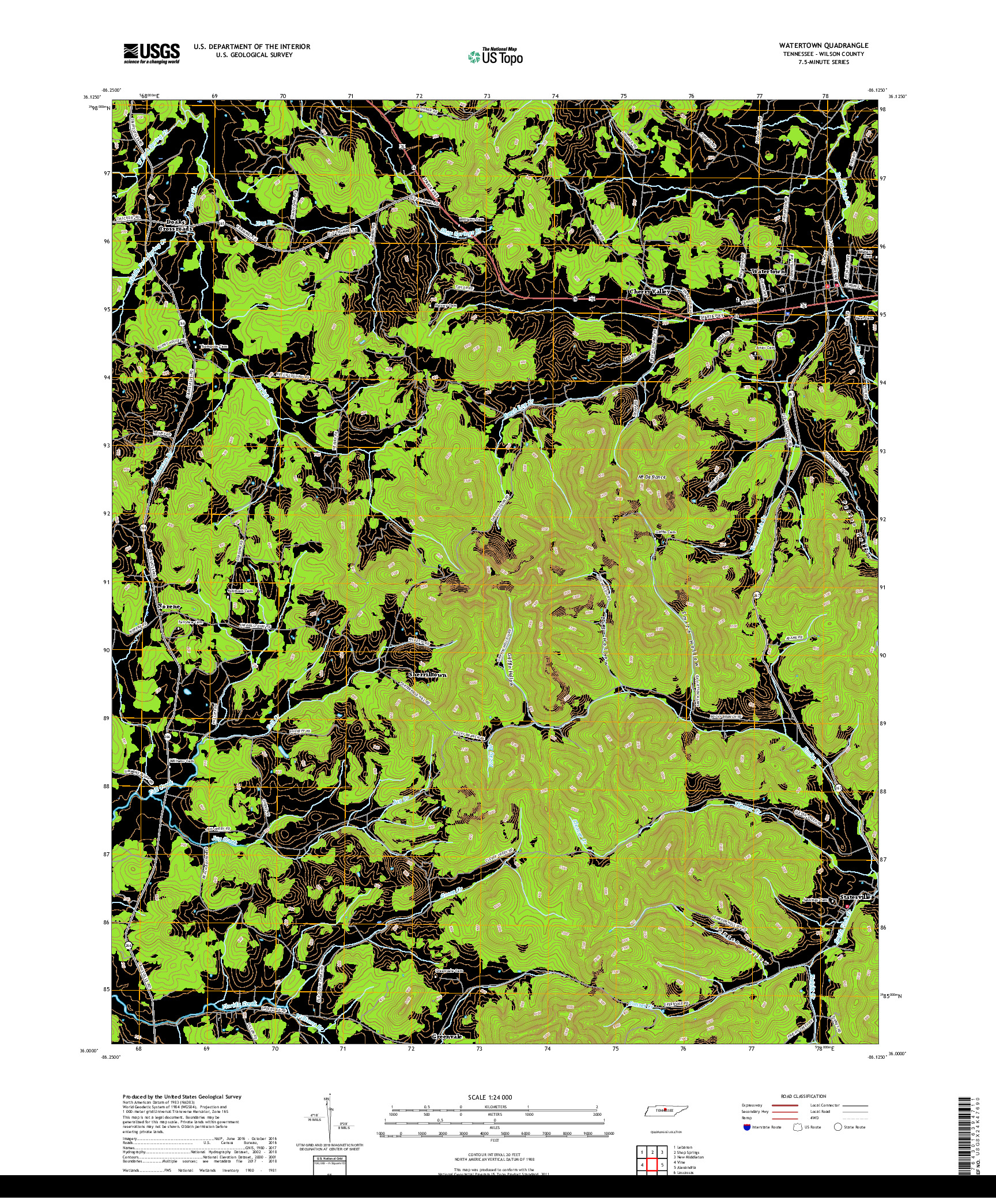 USGS US TOPO 7.5-MINUTE MAP FOR WATERTOWN, TN 2019