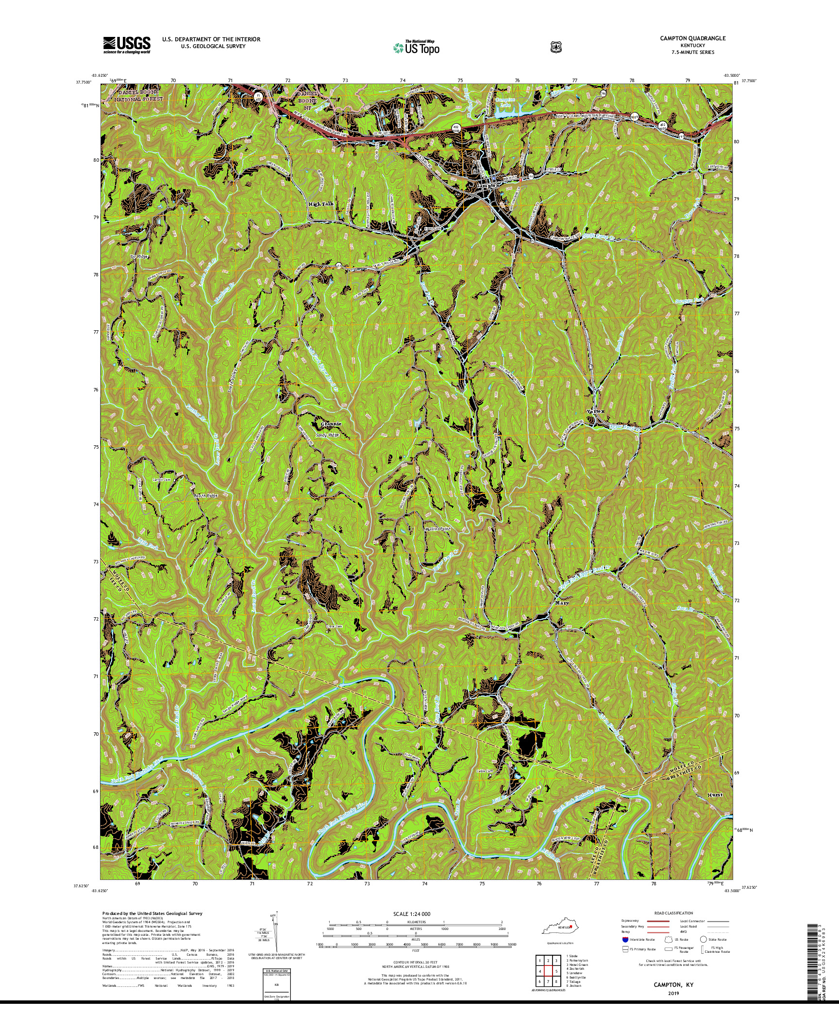 USGS US TOPO 7.5-MINUTE MAP FOR CAMPTON, KY 2019