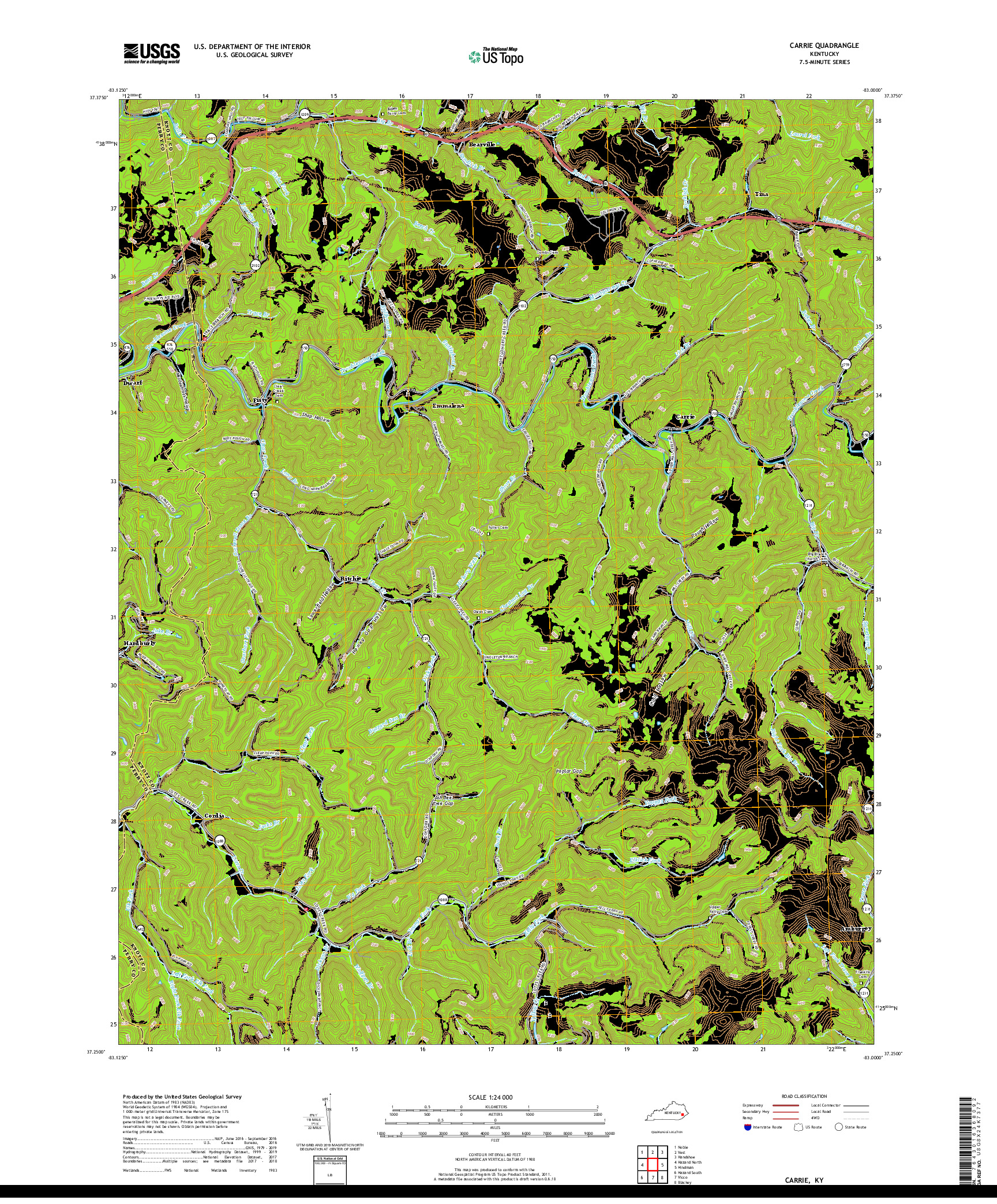 USGS US TOPO 7.5-MINUTE MAP FOR CARRIE, KY 2019