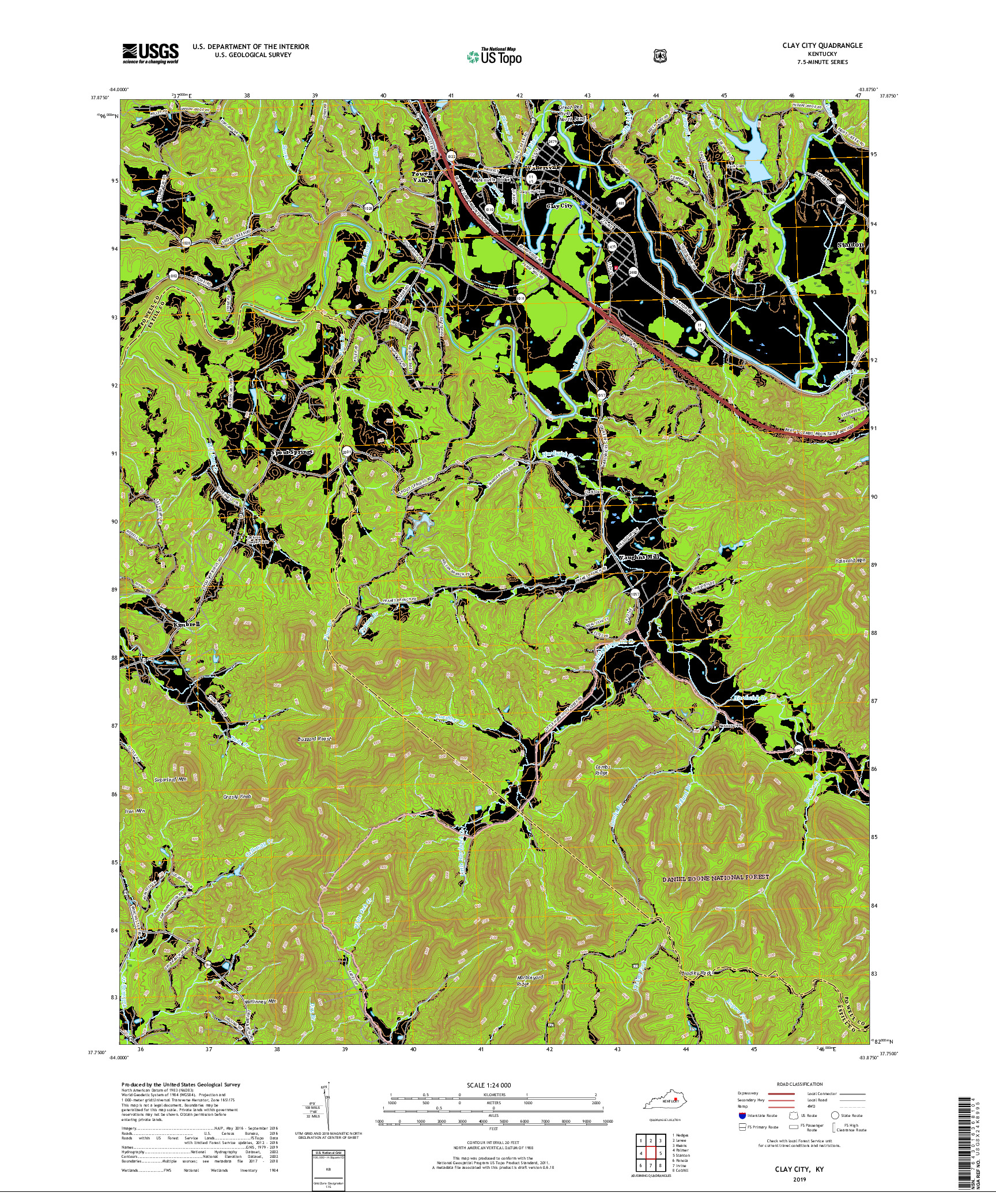 USGS US TOPO 7.5-MINUTE MAP FOR CLAY CITY, KY 2019