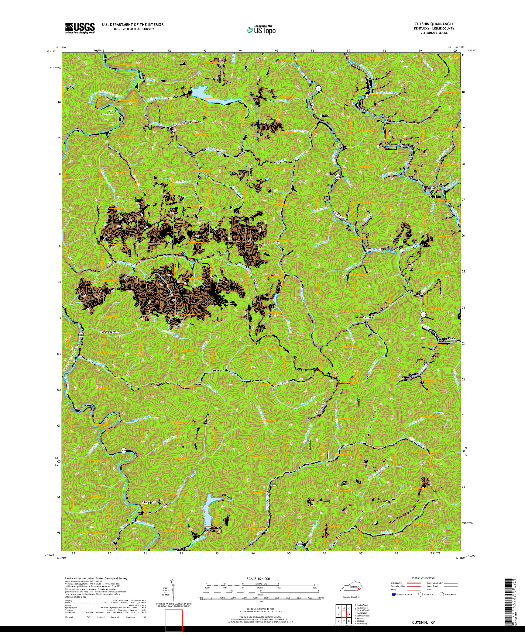 USGS US TOPO 7.5-MINUTE MAP FOR CUTSHIN, KY 2019