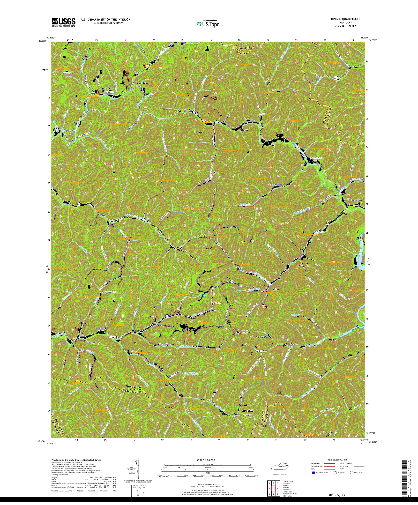 USGS US TOPO 7.5-MINUTE MAP FOR DINGUS, KY 2019