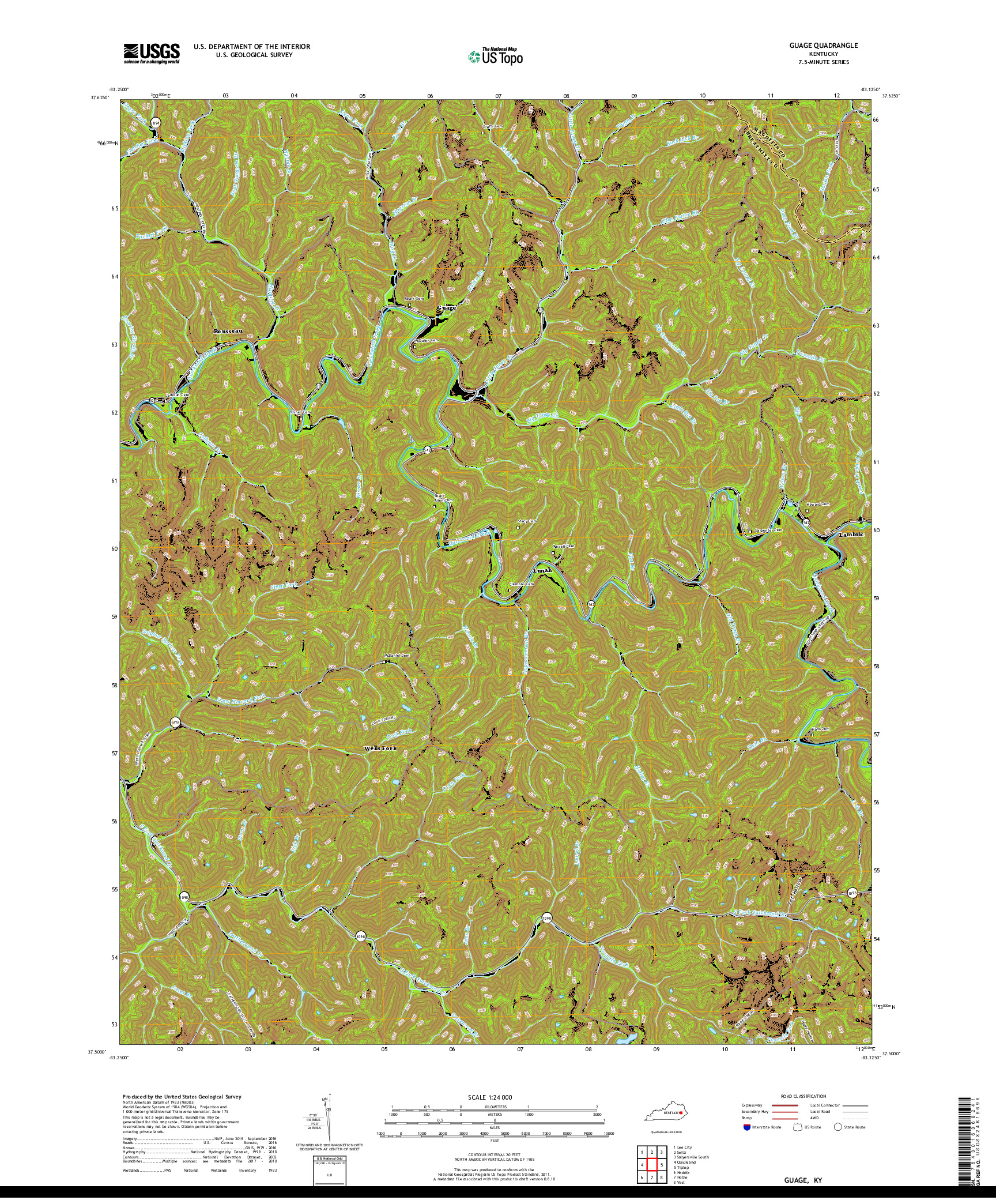 USGS US TOPO 7.5-MINUTE MAP FOR GUAGE, KY 2019