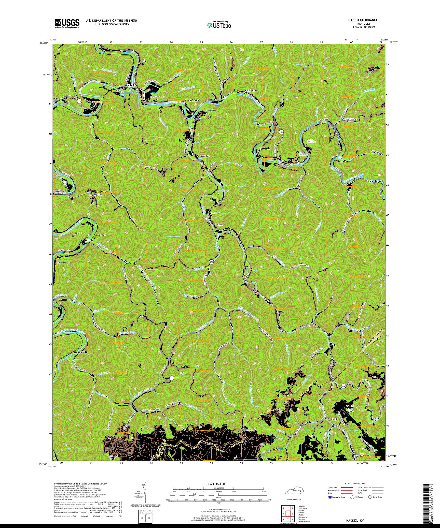 USGS US TOPO 7.5-MINUTE MAP FOR HADDIX, KY 2019