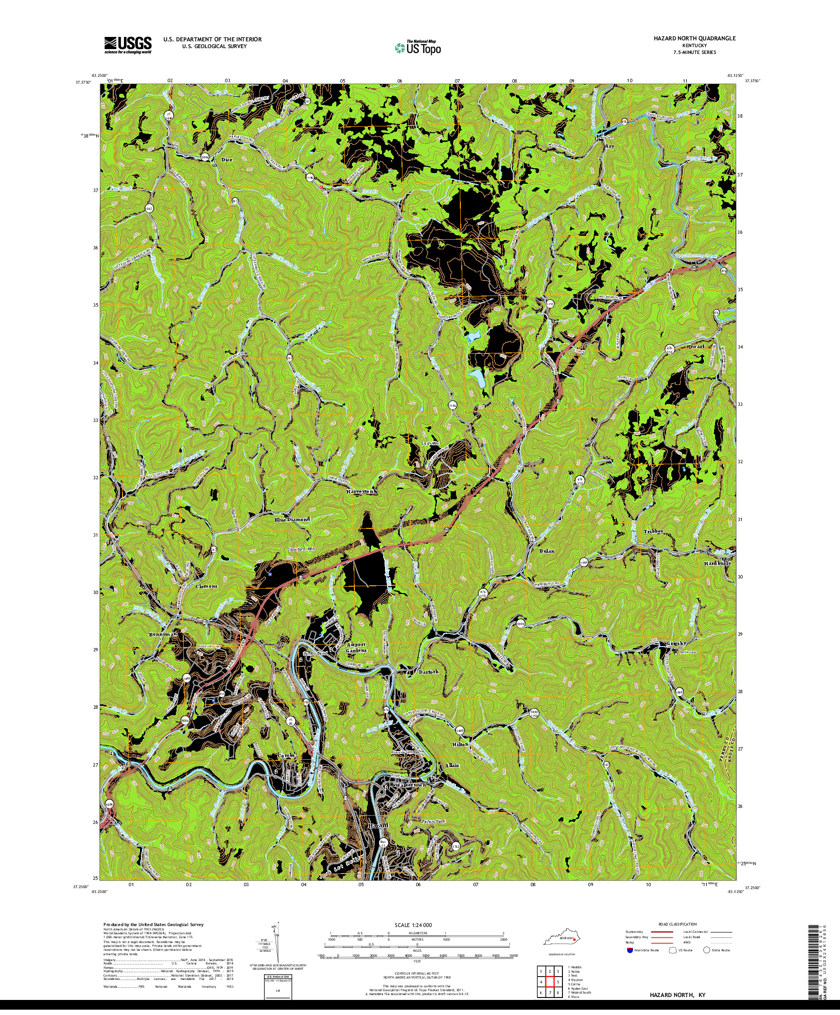 USGS US TOPO 7.5-MINUTE MAP FOR HAZARD NORTH, KY 2019