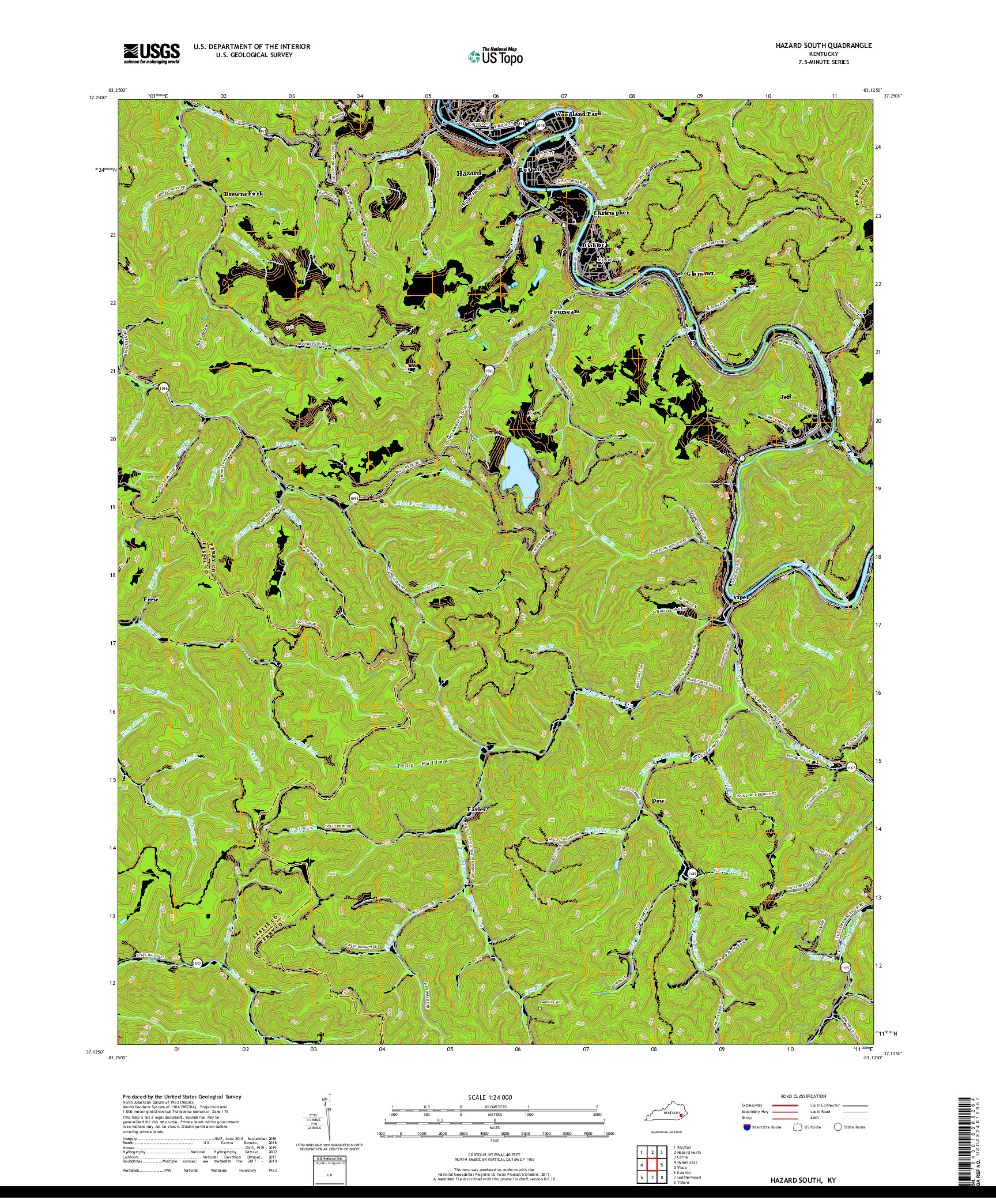 USGS US TOPO 7.5-MINUTE MAP FOR HAZARD SOUTH, KY 2019