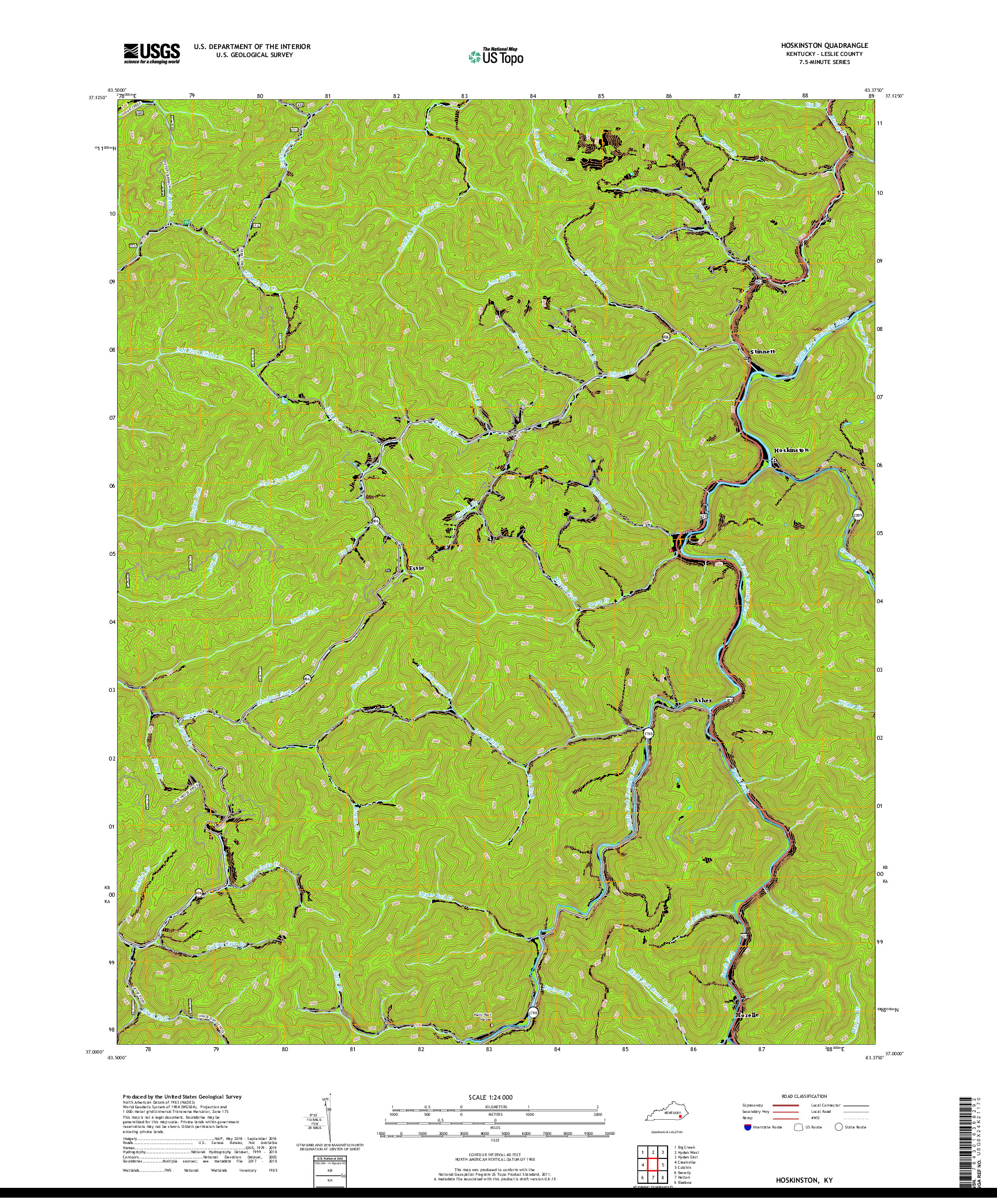 USGS US TOPO 7.5-MINUTE MAP FOR HOSKINSTON, KY 2019