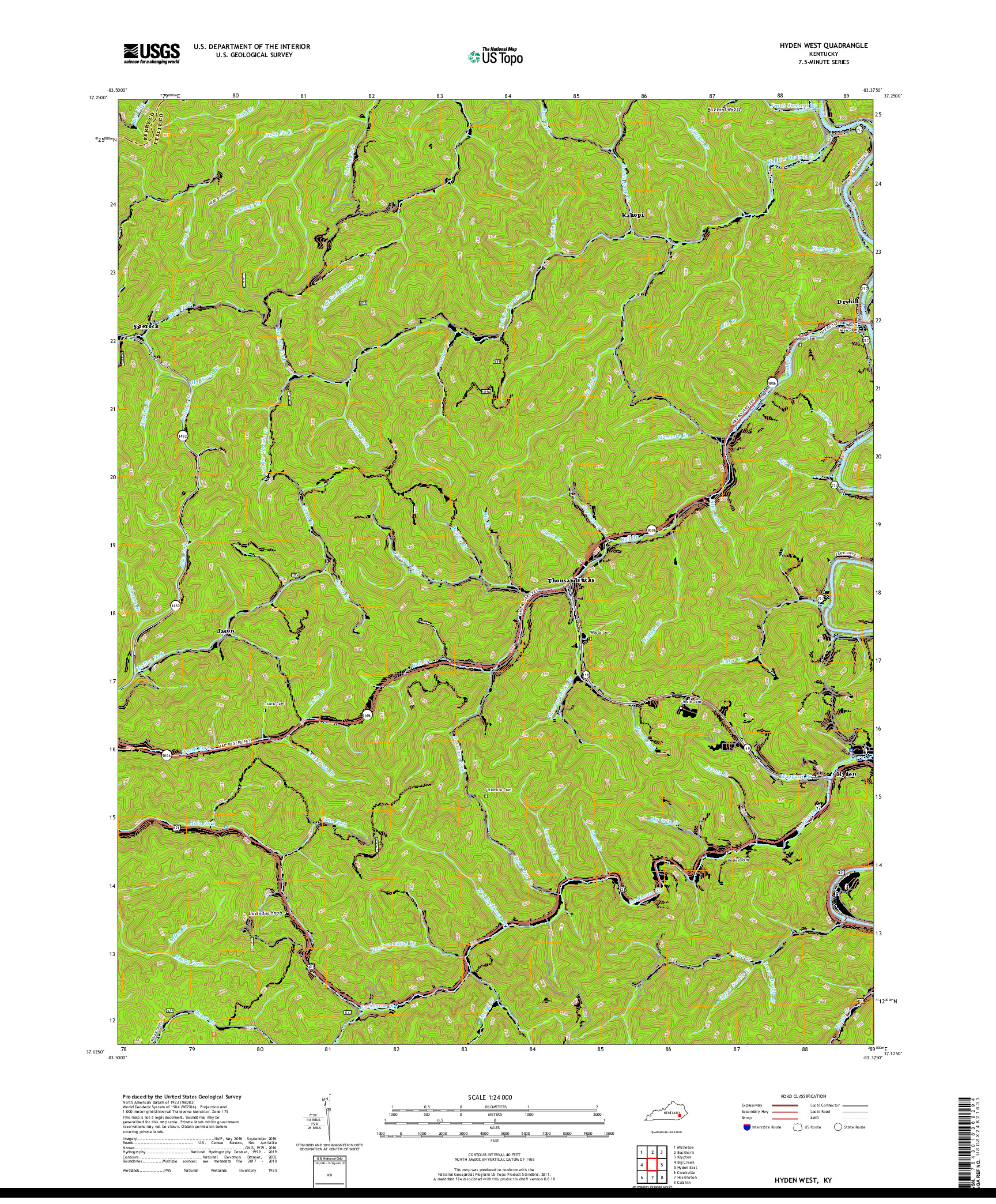 USGS US TOPO 7.5-MINUTE MAP FOR HYDEN WEST, KY 2019