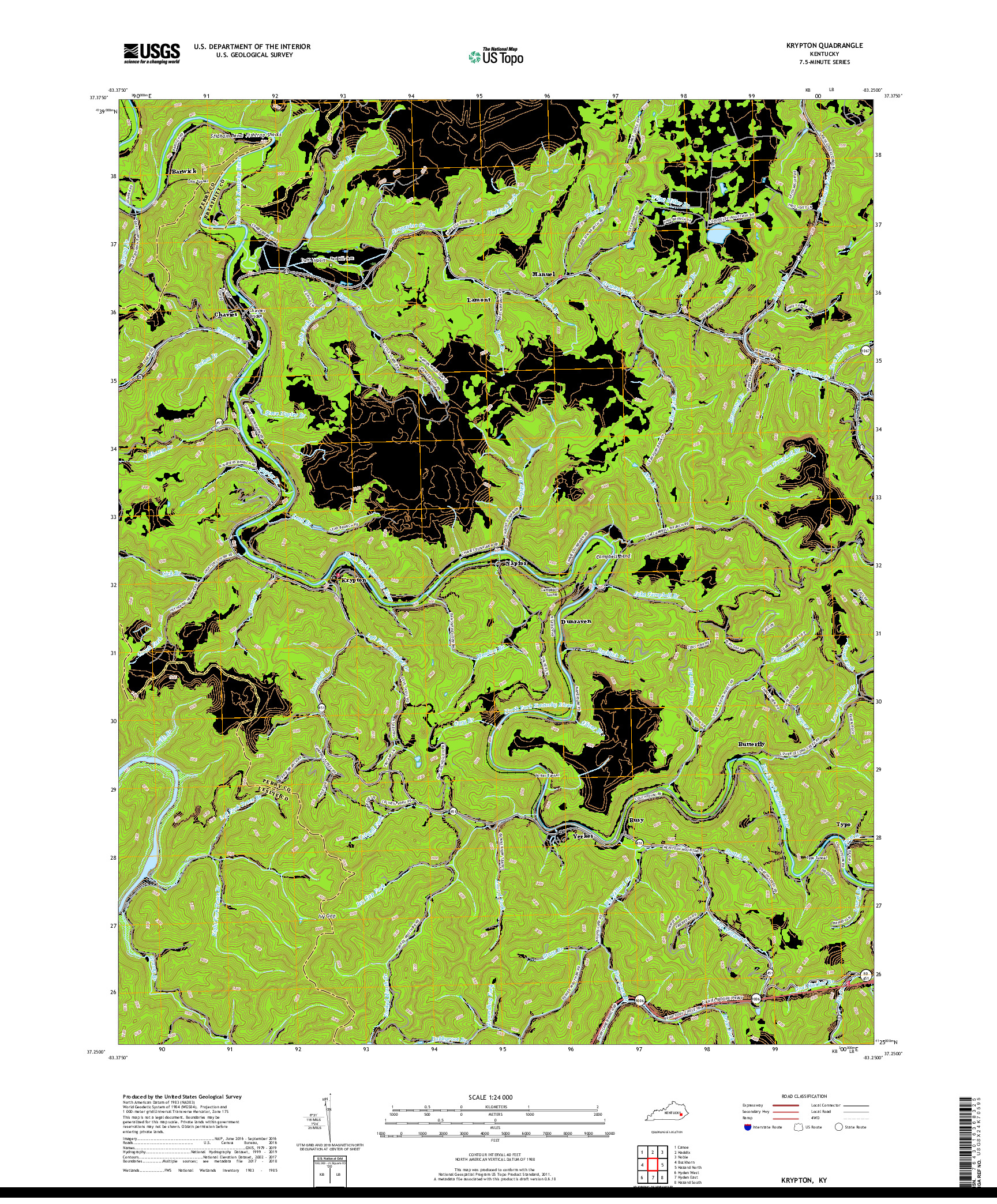 USGS US TOPO 7.5-MINUTE MAP FOR KRYPTON, KY 2019