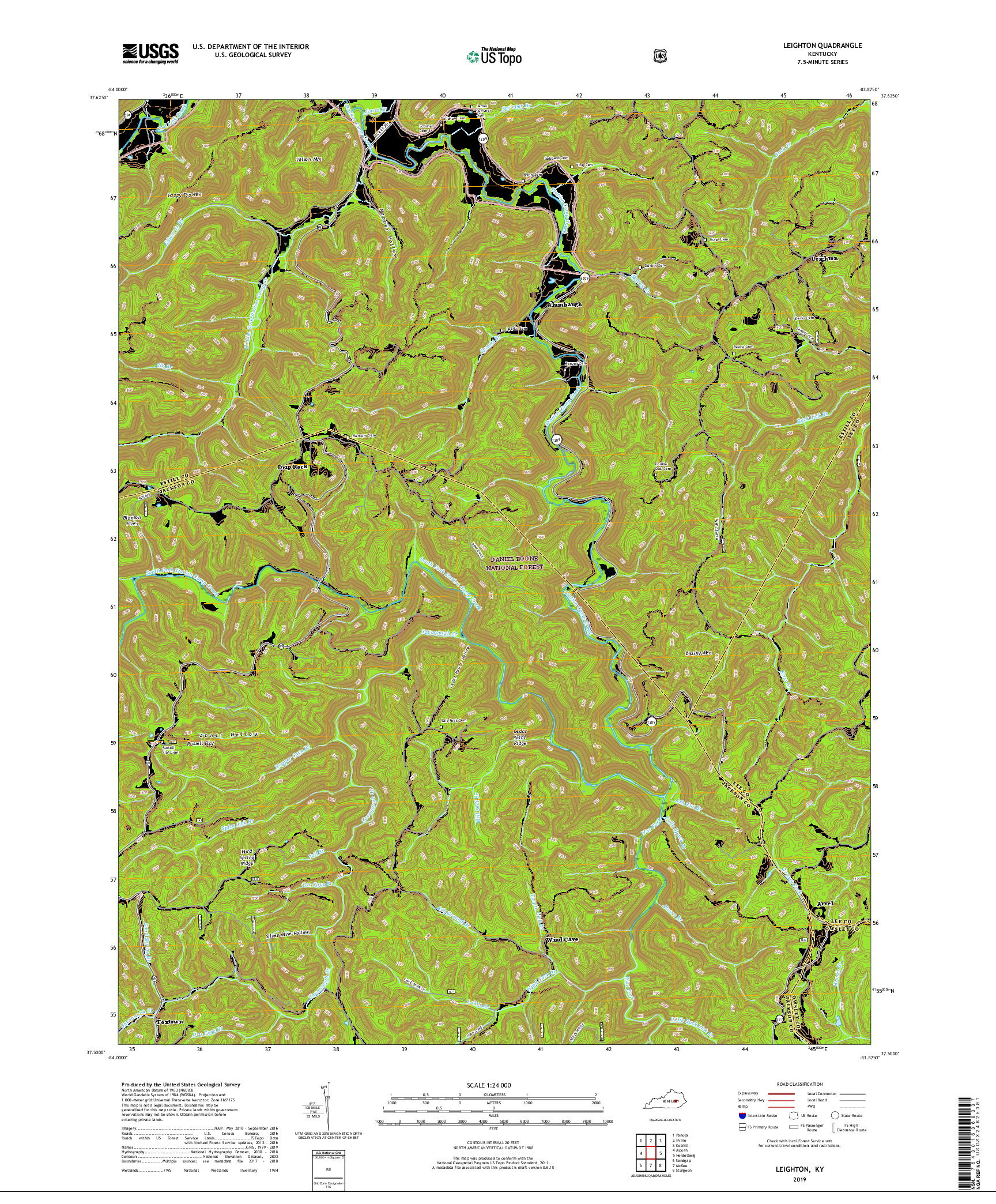 USGS US TOPO 7.5-MINUTE MAP FOR LEIGHTON, KY 2019
