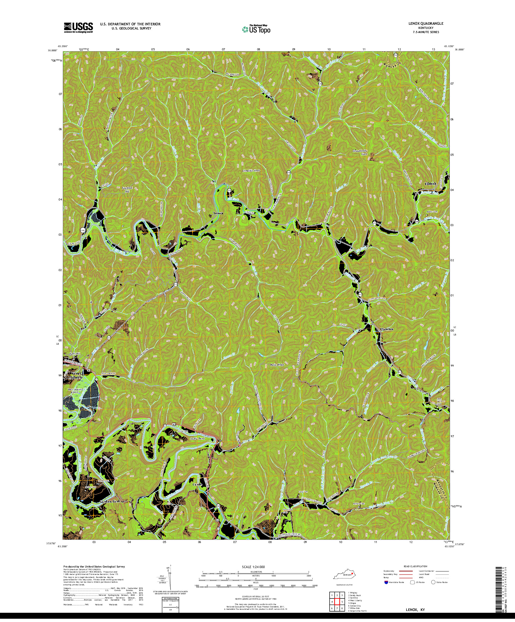 USGS US TOPO 7.5-MINUTE MAP FOR LENOX, KY 2019