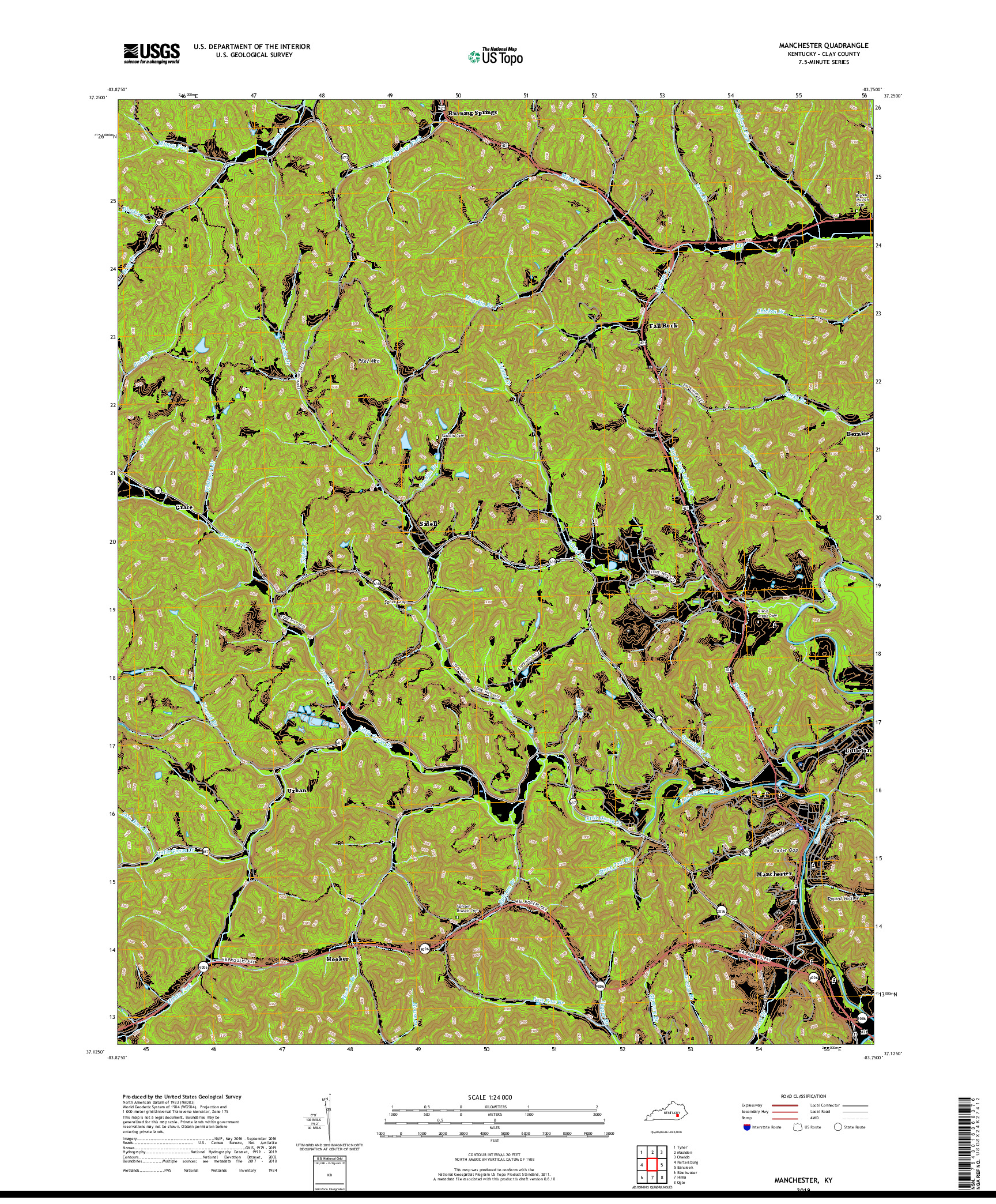 USGS US TOPO 7.5-MINUTE MAP FOR MANCHESTER, KY 2019