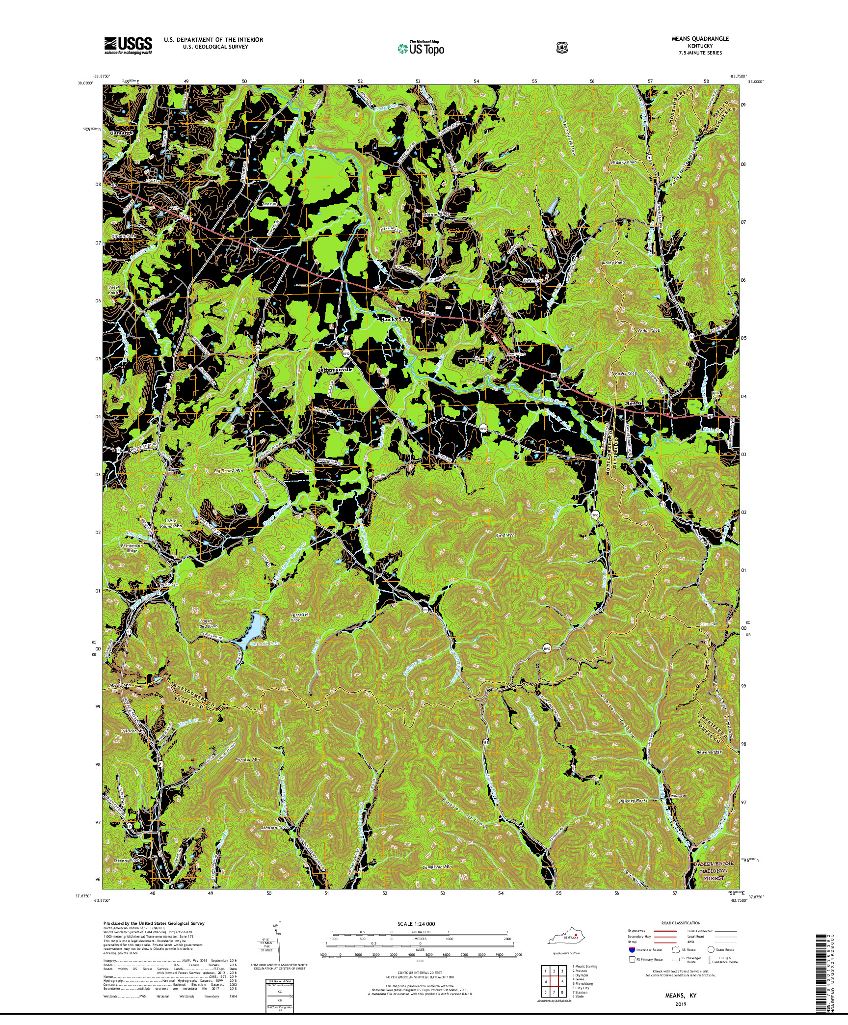 USGS US TOPO 7.5-MINUTE MAP FOR MEANS, KY 2019