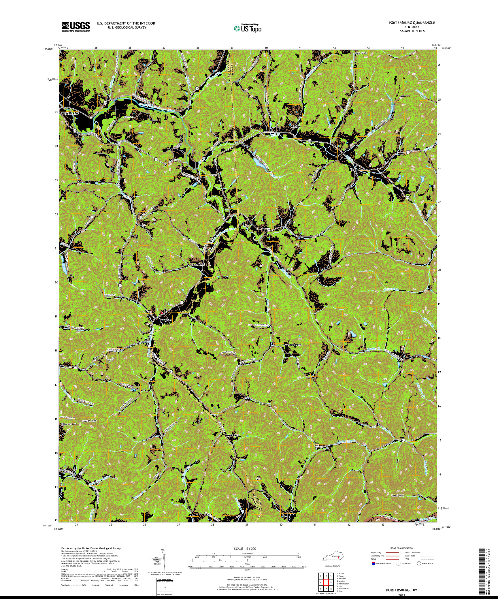 USGS US TOPO 7.5-MINUTE MAP FOR PORTERSBURG, KY 2019