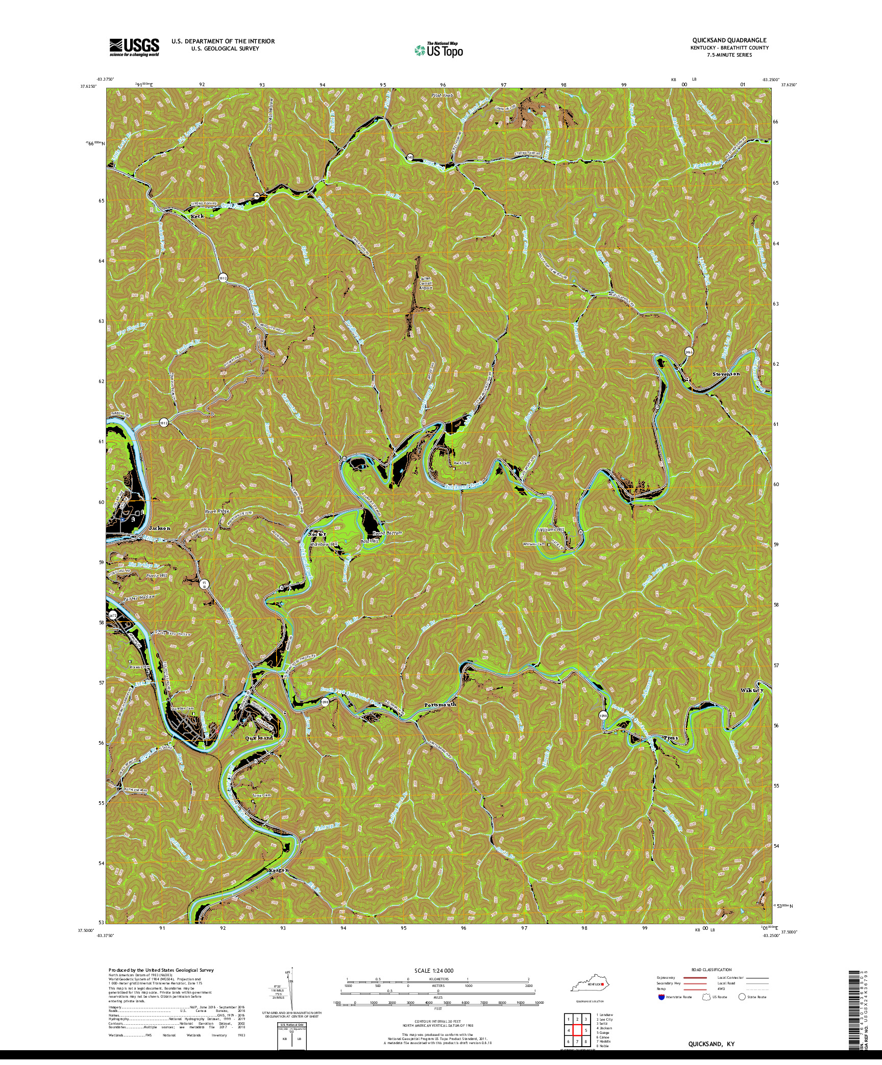 USGS US TOPO 7.5-MINUTE MAP FOR QUICKSAND, KY 2019