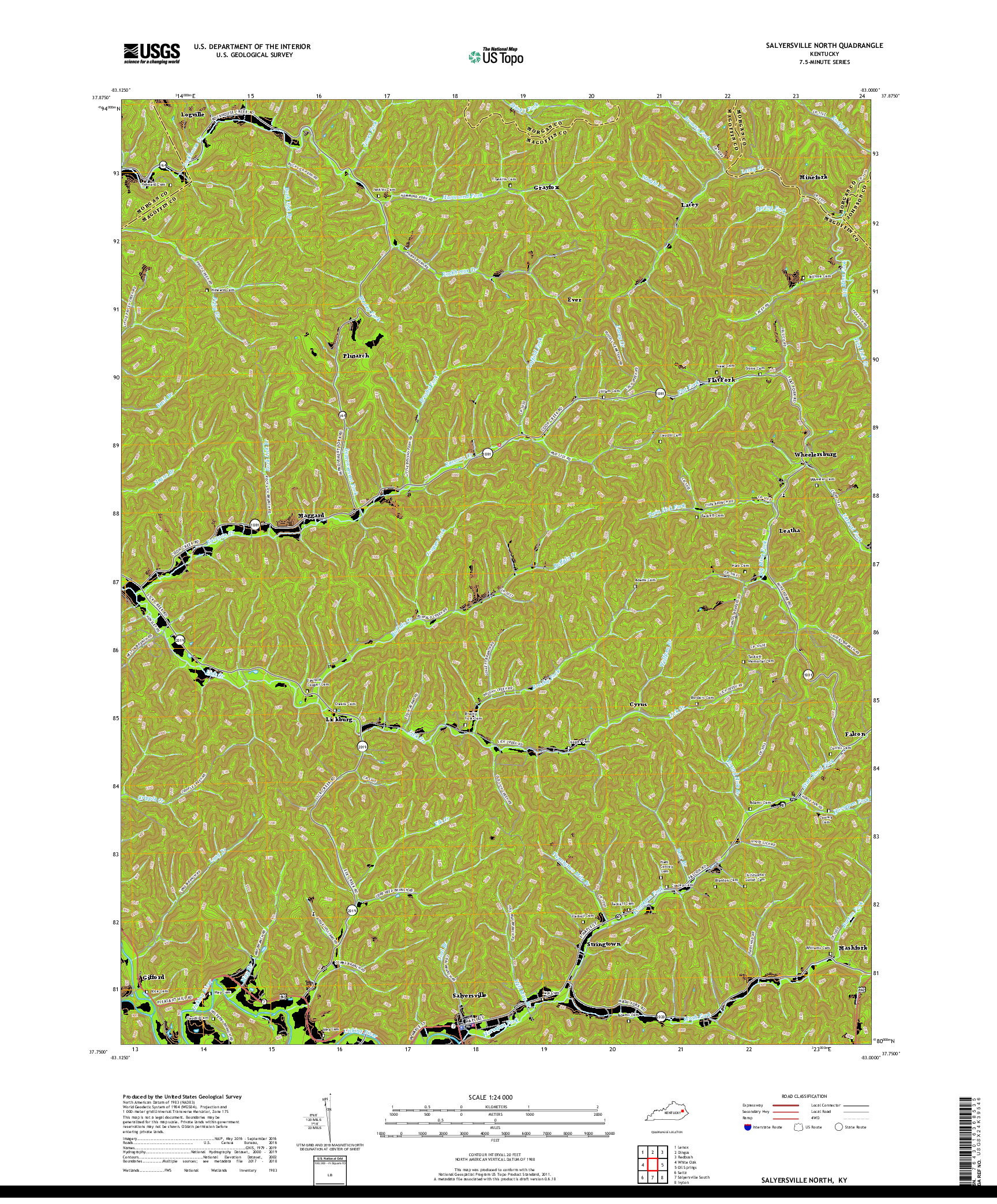 USGS US TOPO 7.5-MINUTE MAP FOR SALYERSVILLE NORTH, KY 2019