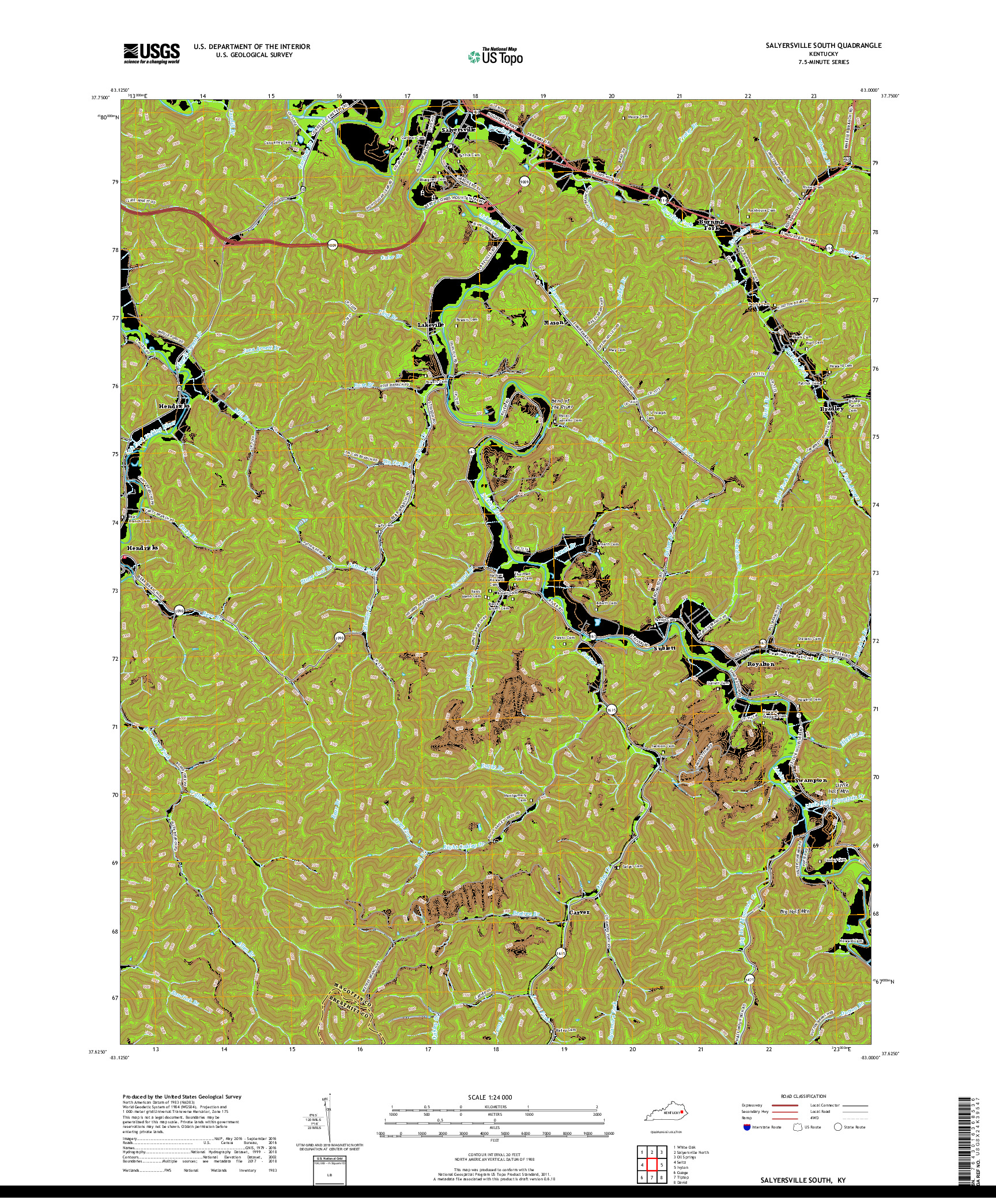 USGS US TOPO 7.5-MINUTE MAP FOR SALYERSVILLE SOUTH, KY 2019