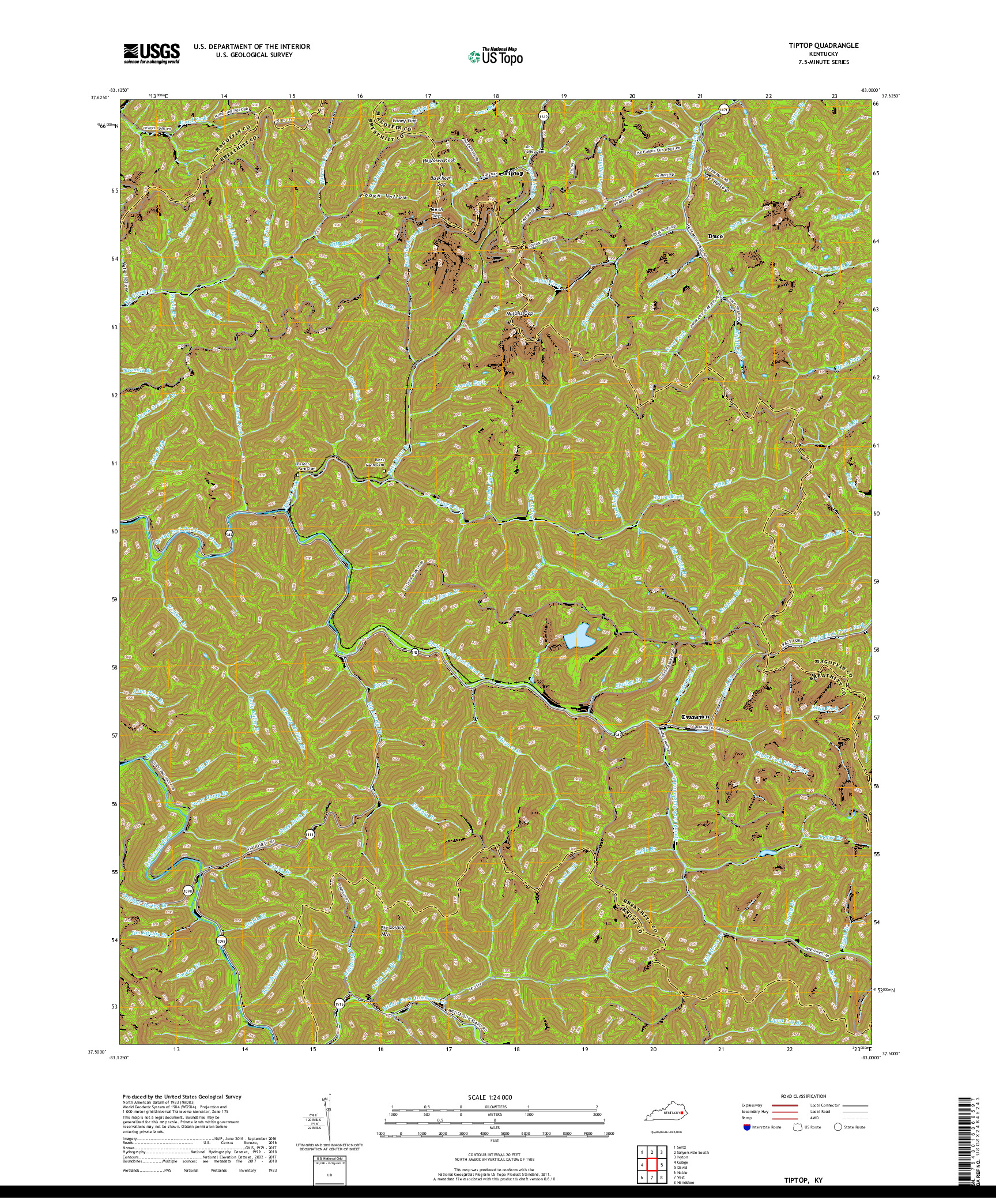 USGS US TOPO 7.5-MINUTE MAP FOR TIPTOP, KY 2019