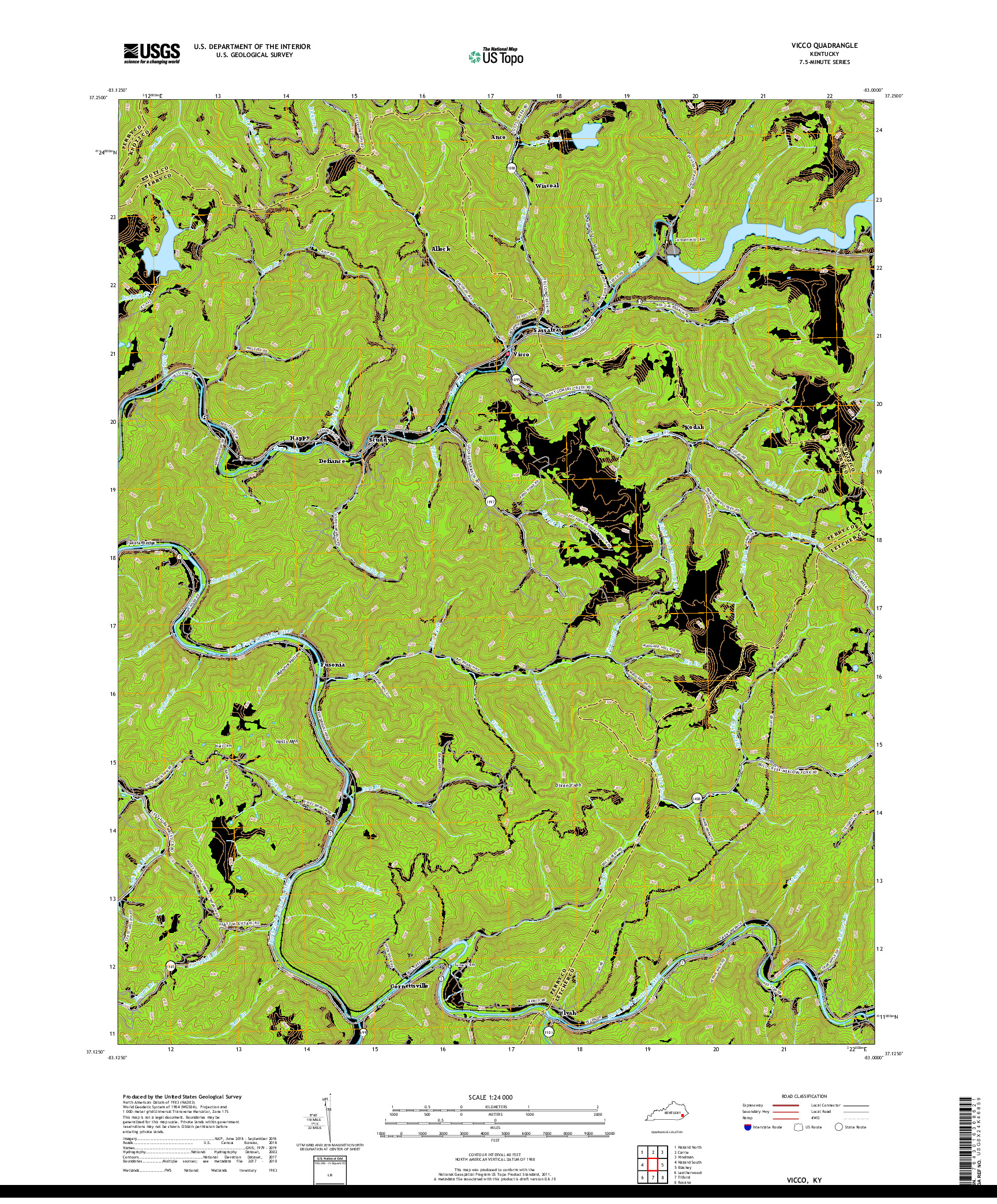 USGS US TOPO 7.5-MINUTE MAP FOR VICCO, KY 2019