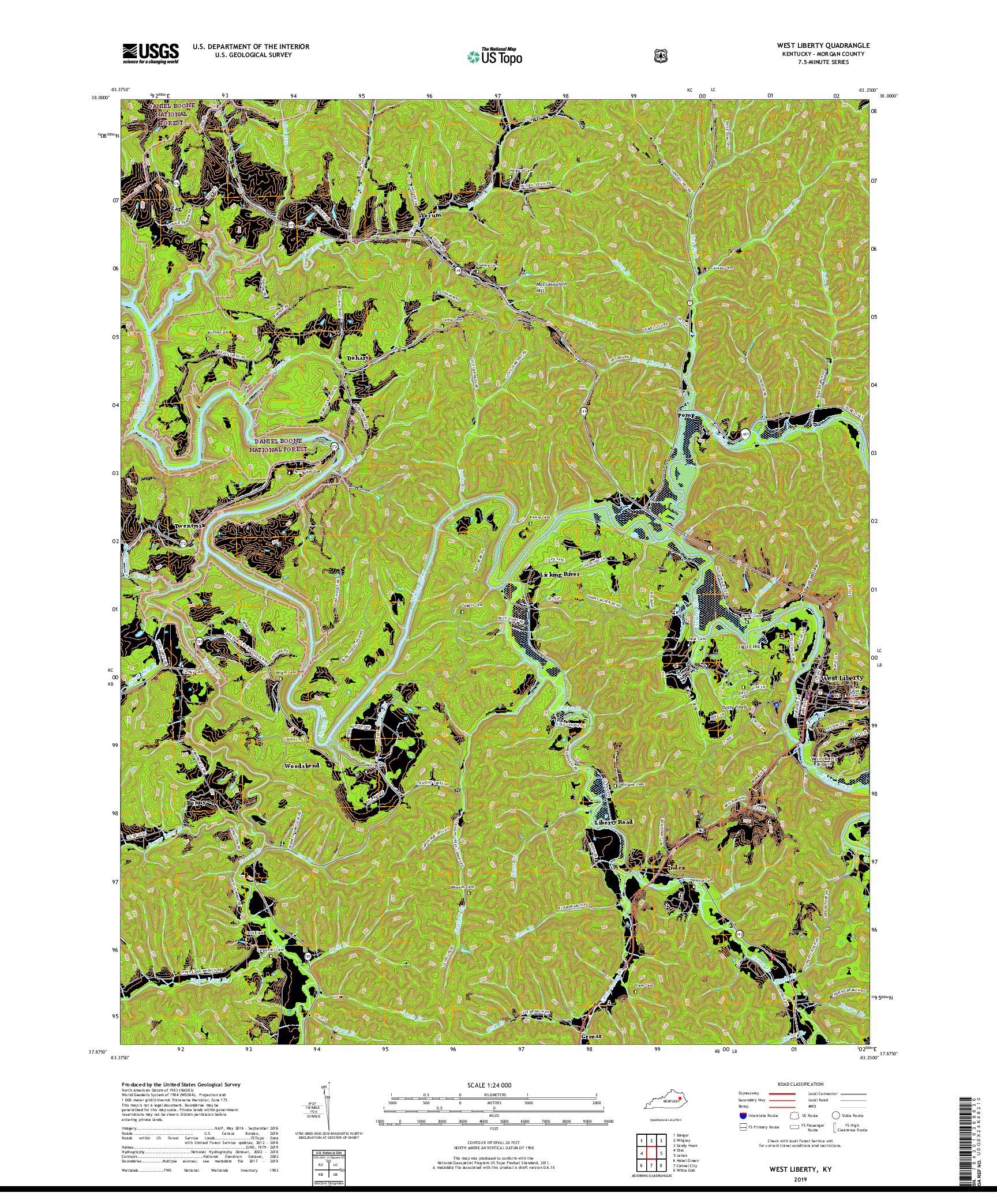 USGS US TOPO 7.5-MINUTE MAP FOR WEST LIBERTY, KY 2019