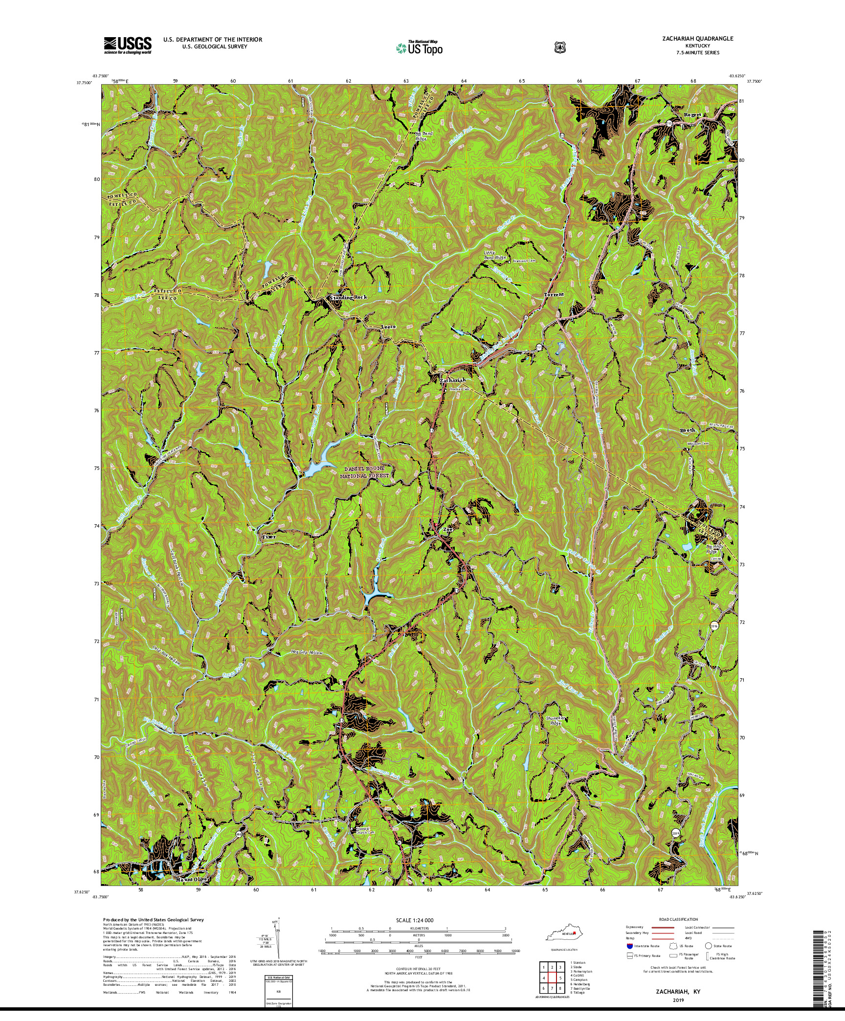 USGS US TOPO 7.5-MINUTE MAP FOR ZACHARIAH, KY 2019