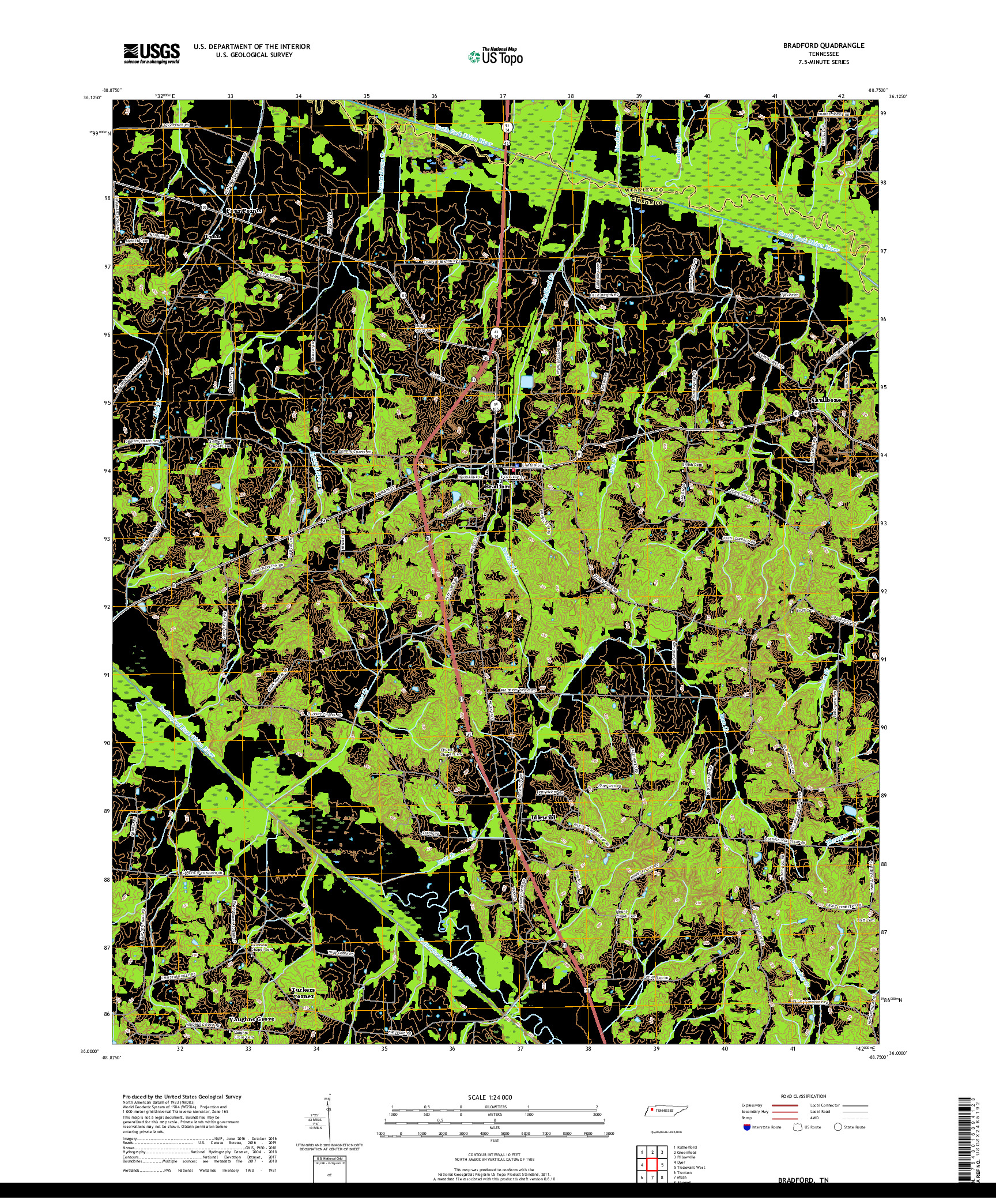 USGS US TOPO 7.5-MINUTE MAP FOR BRADFORD, TN 2019