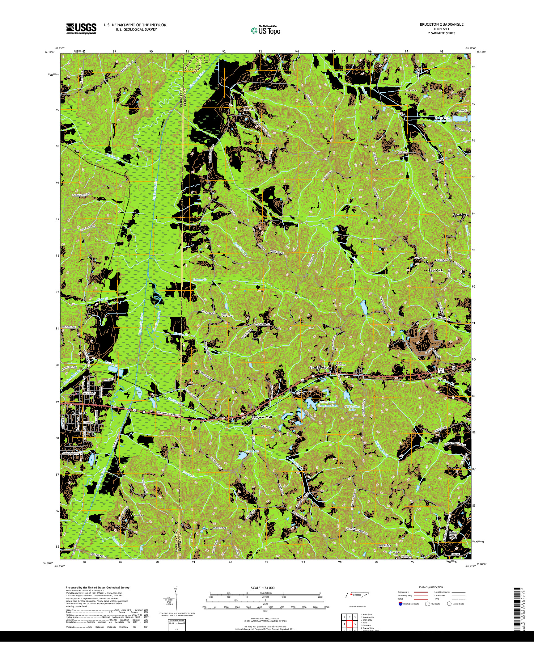 USGS US TOPO 7.5-MINUTE MAP FOR BRUCETON, TN 2019